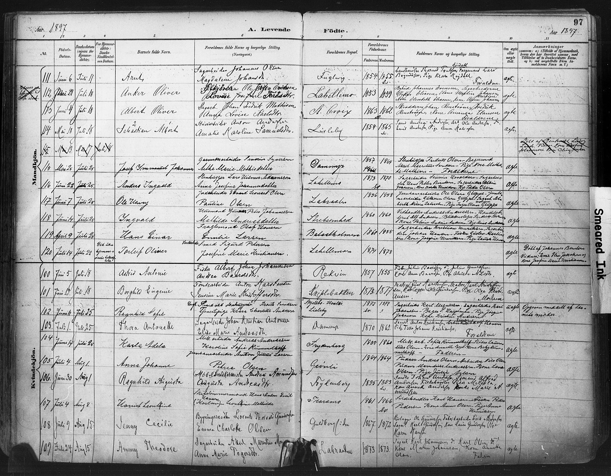 Glemmen prestekontor Kirkebøker, SAO/A-10908/F/Fa/L0013: Parish register (official) no. 13, 1892-1907, p. 97