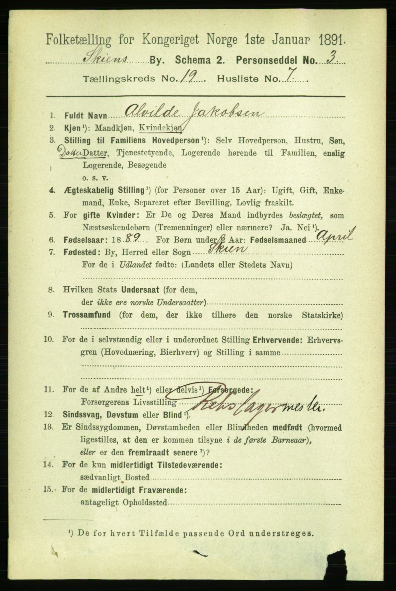 RA, 1891 census for 0806 Skien, 1891, p. 5120