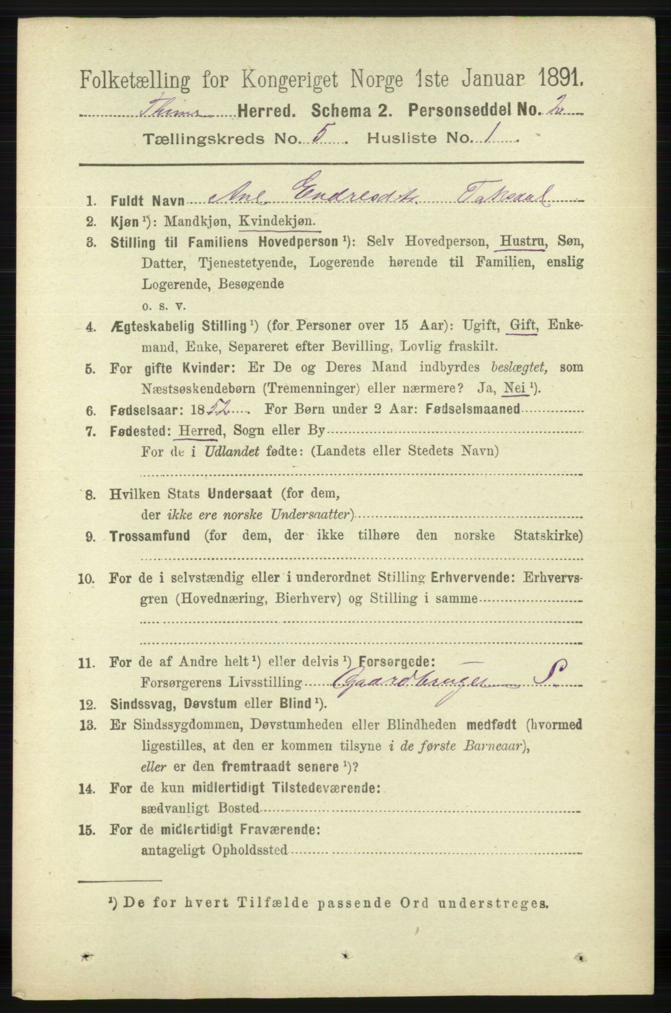 RA, 1891 census for 1121 Time, 1891, p. 1832