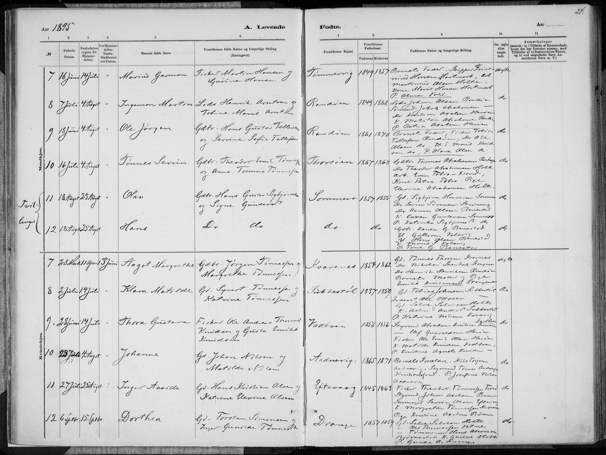 Oddernes sokneprestkontor, AV/SAK-1111-0033/F/Fa/Fab/L0002: Parish register (official) no. A 2, 1884-1903, p. 24