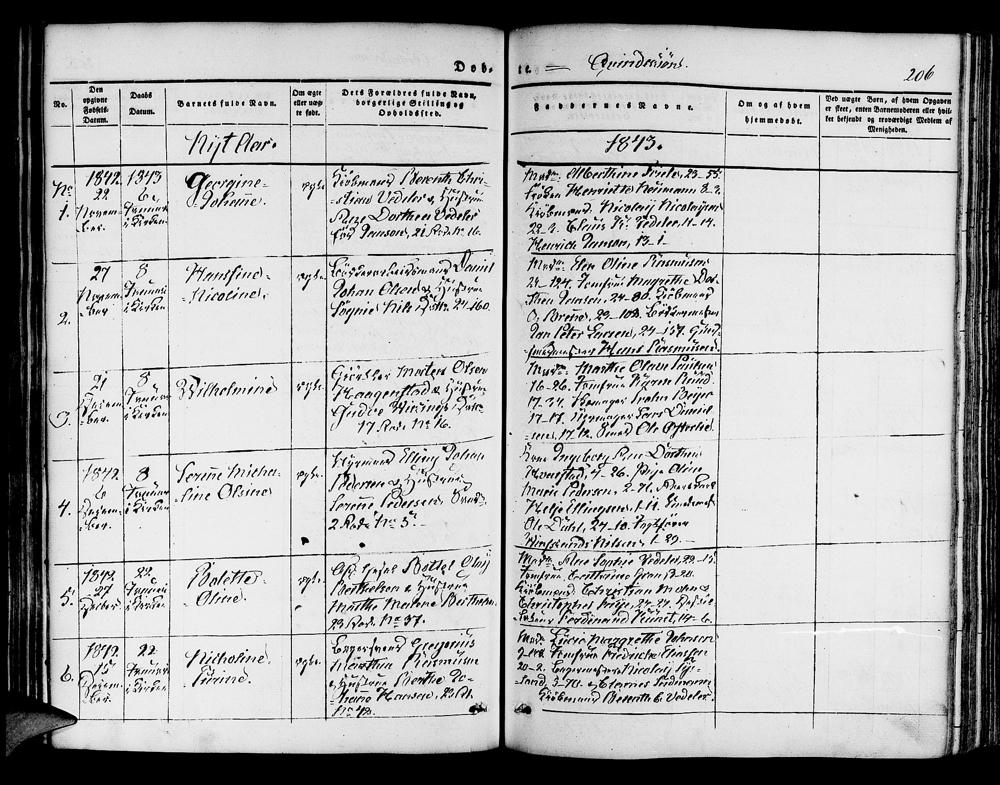 Korskirken sokneprestembete, AV/SAB-A-76101/H/Hab: Parish register (copy) no. B 1, 1839-1847, p. 206