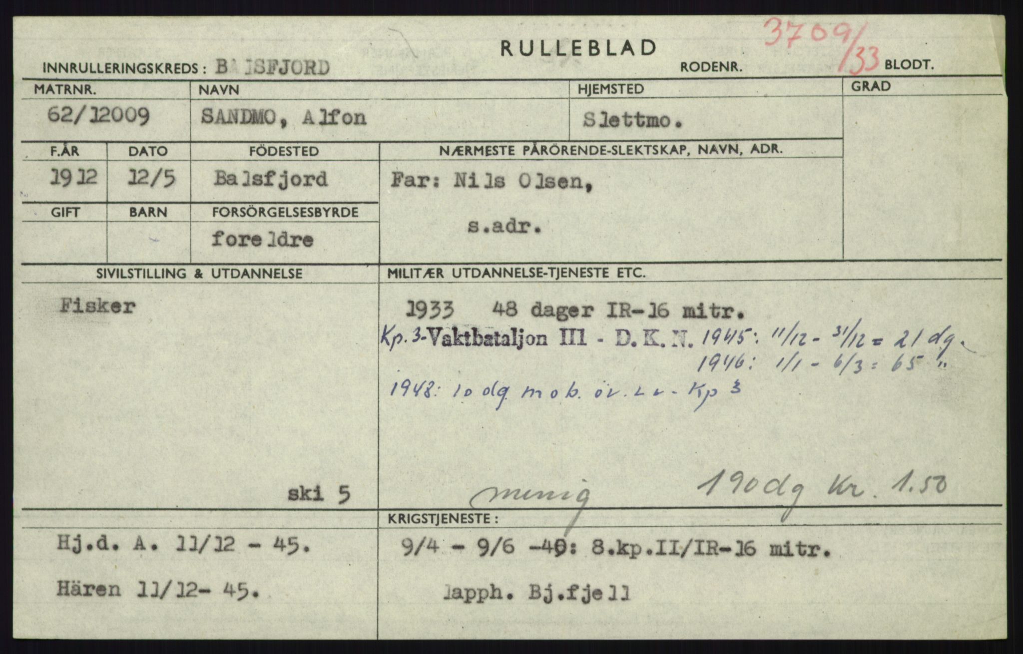 Forsvaret, Troms infanteriregiment nr. 16, AV/RA-RAFA-3146/P/Pa/L0017: Rulleblad for regimentets menige mannskaper, årsklasse 1933, 1933, p. 1139