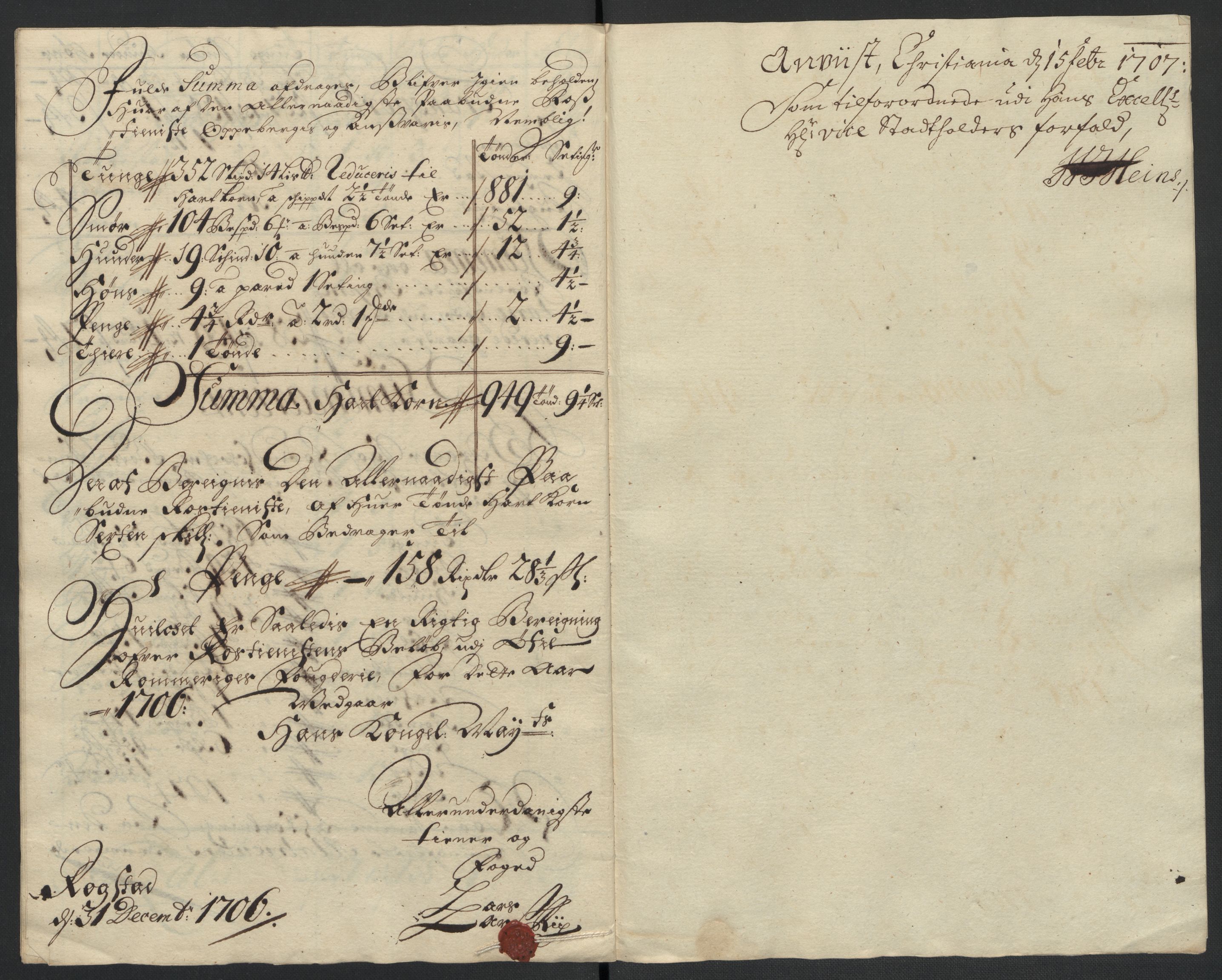 Rentekammeret inntil 1814, Reviderte regnskaper, Fogderegnskap, AV/RA-EA-4092/R12/L0718: Fogderegnskap Øvre Romerike, 1706-1707, p. 177