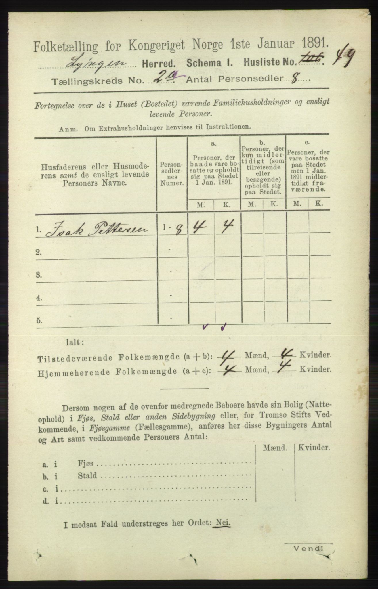 RA, 1891 census for 1938 Lyngen, 1891, p. 1976