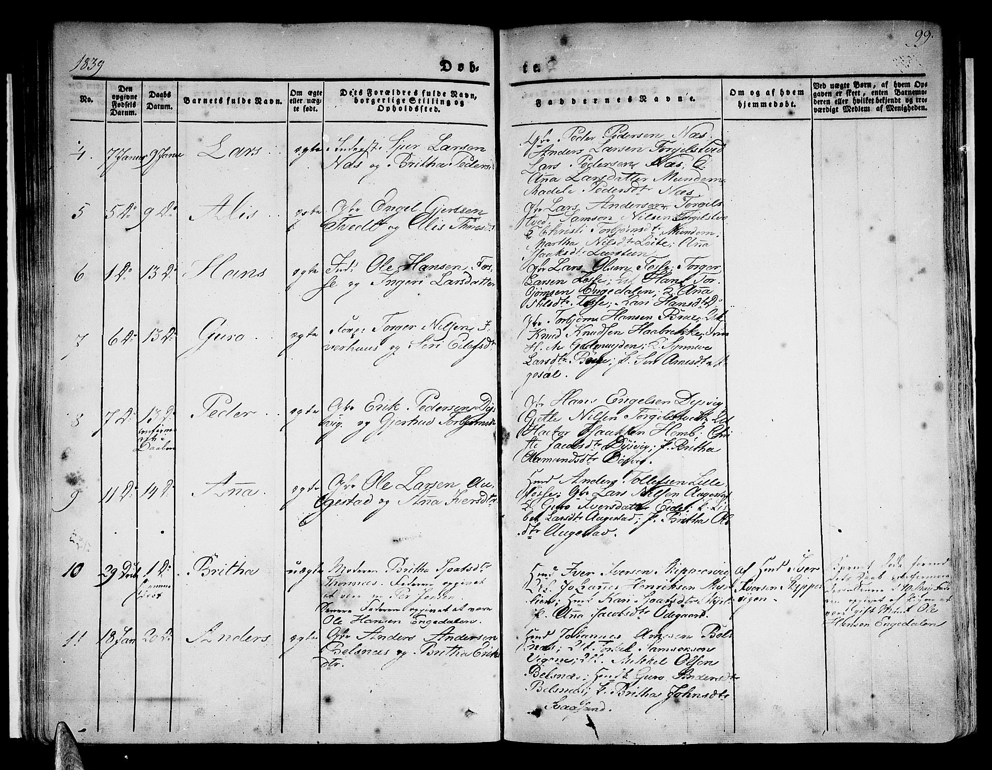 Strandebarm sokneprestembete, AV/SAB-A-78401/H/Haa: Parish register (official) no. A 6, 1826-1843, p. 99