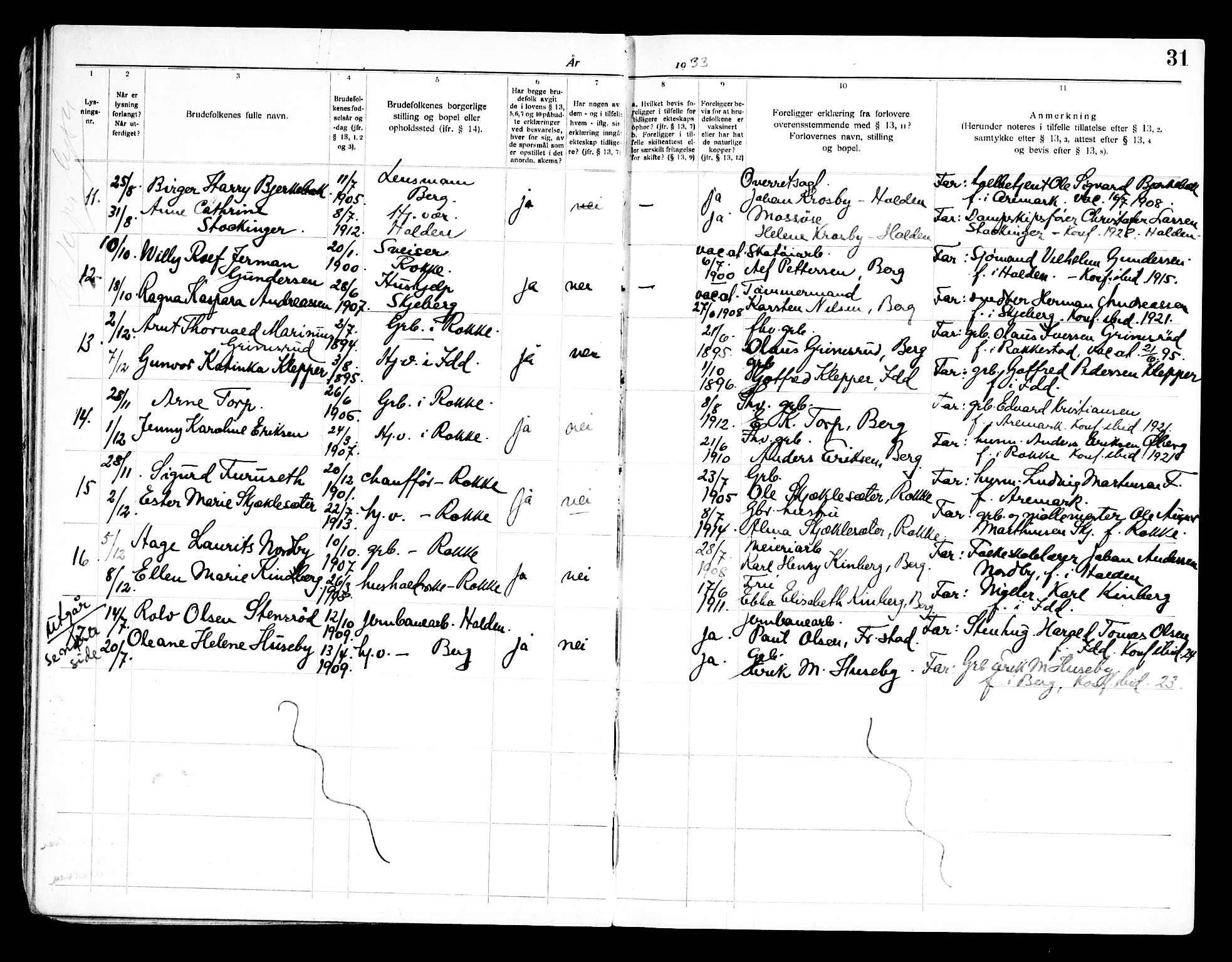 Berg prestekontor Kirkebøker, SAO/A-10902/H/Ha/L0002: Banns register no. I 2, 1919-1966, p. 31