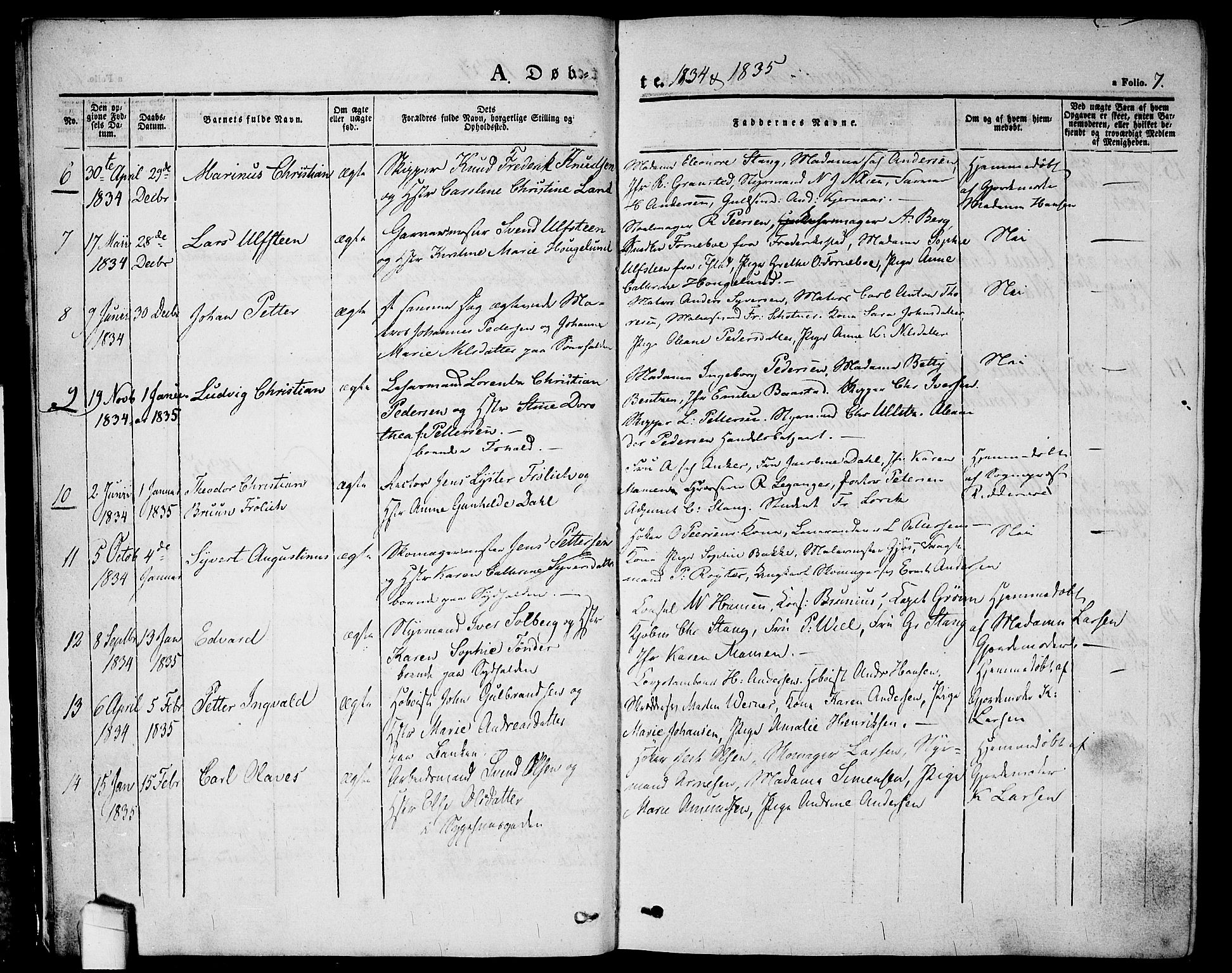 Halden prestekontor Kirkebøker, AV/SAO-A-10909/G/Ga/L0003: Parish register (copy) no. 3, 1834-1844, p. 7