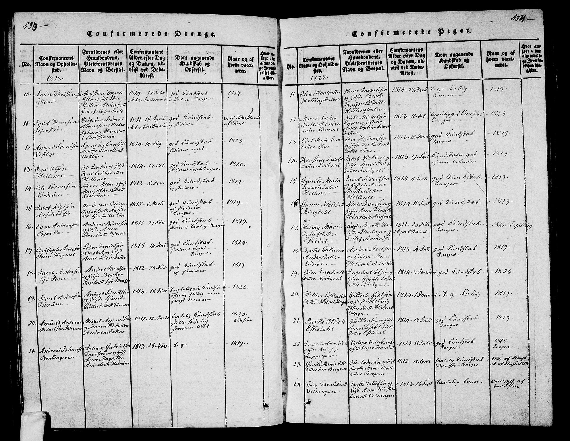 Hedrum kirkebøker, AV/SAKO-A-344/G/Ga/L0003: Parish register (copy) no. I 3, 1817-1835, p. 533-534