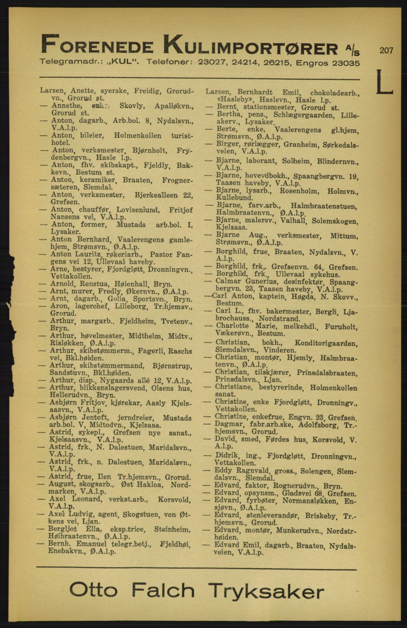 Aker adressebok/adressekalender, PUBL/001/A/003: Akers adressekalender, 1924-1925, p. 207