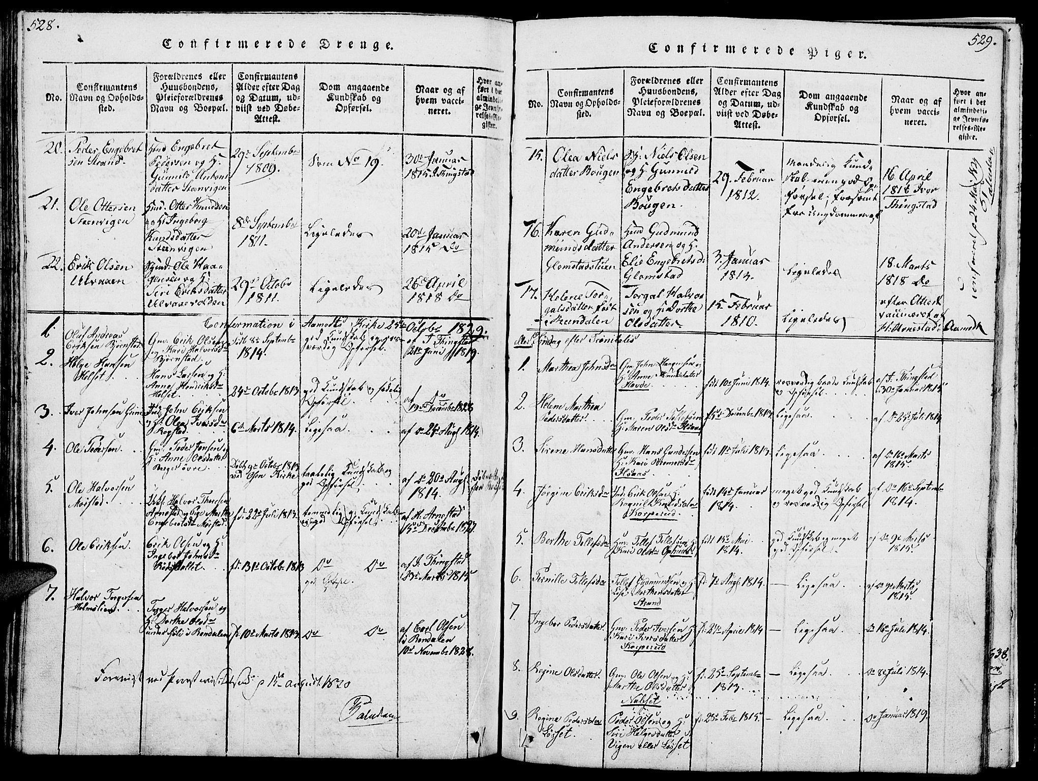 Åmot prestekontor, Hedmark, SAH/PREST-056/H/Ha/Hab/L0001: Parish register (copy) no. 1, 1815-1847, p. 528-529