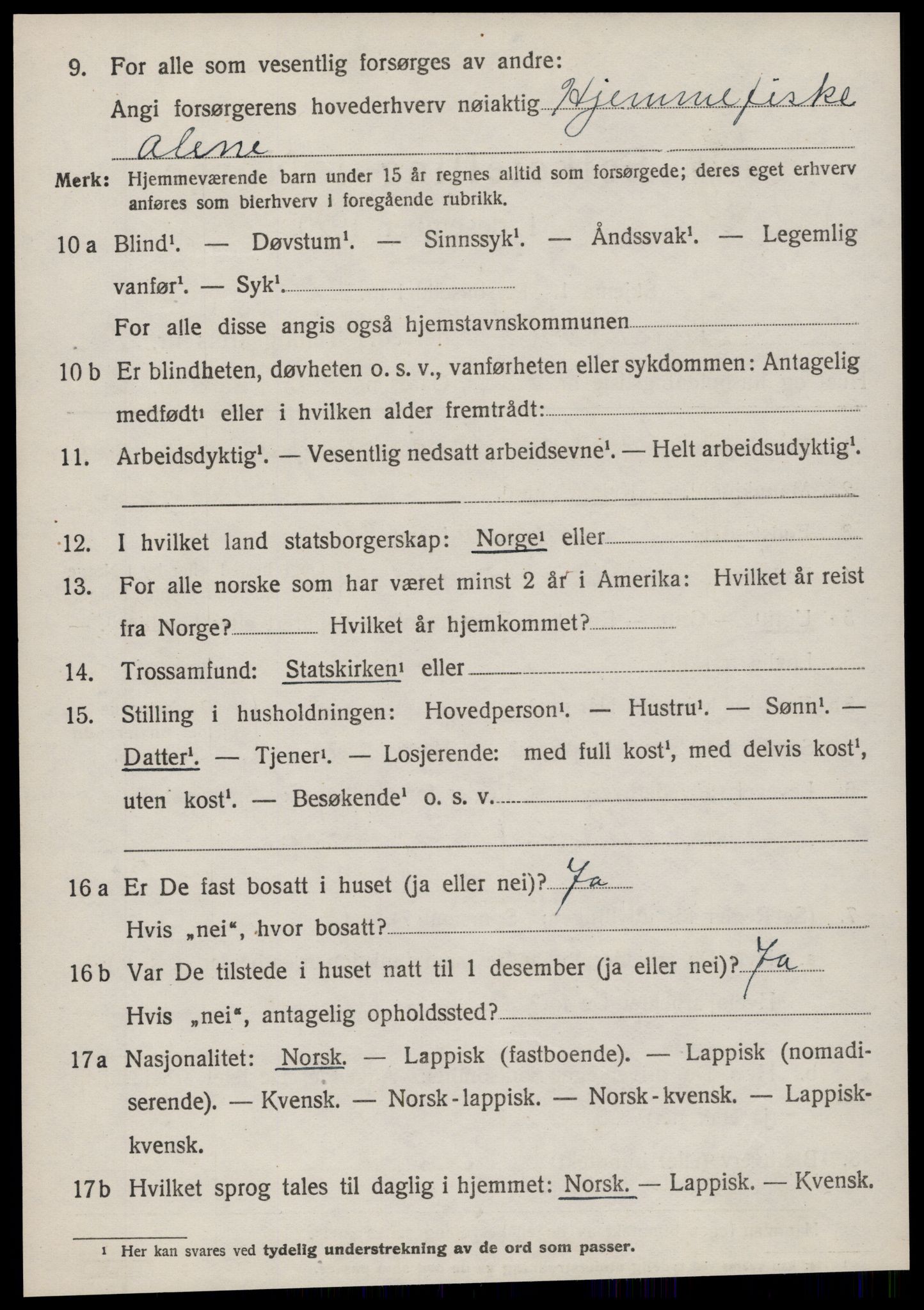 SAT, 1920 census for Sandstad, 1920, p. 522