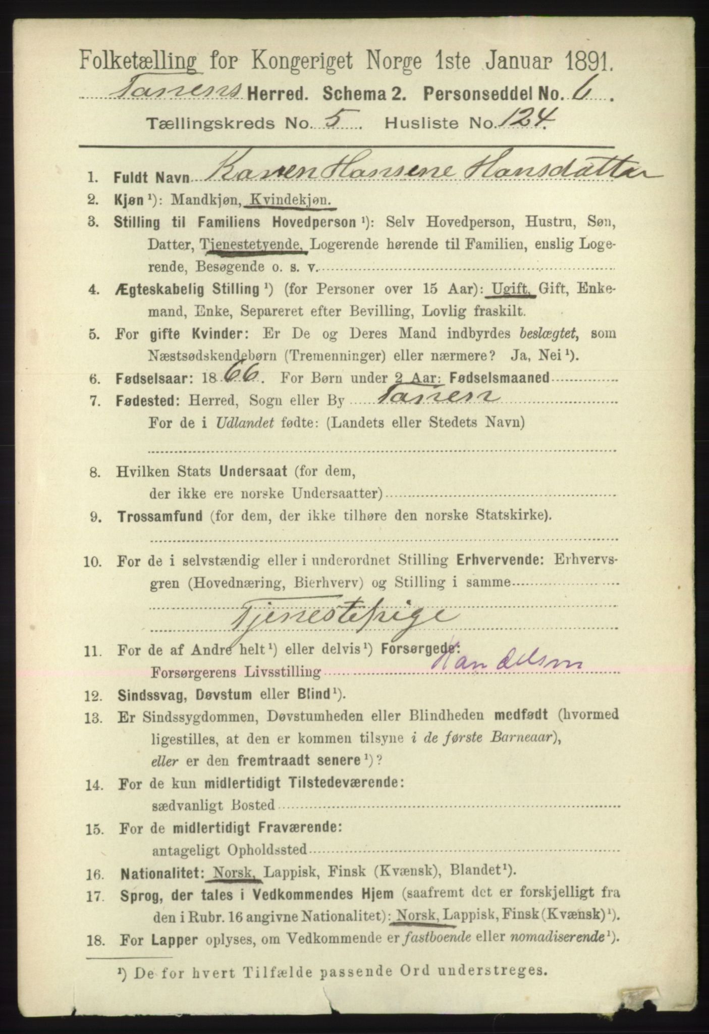 RA, 1891 census for 2025 Tana, 1891, p. 2746