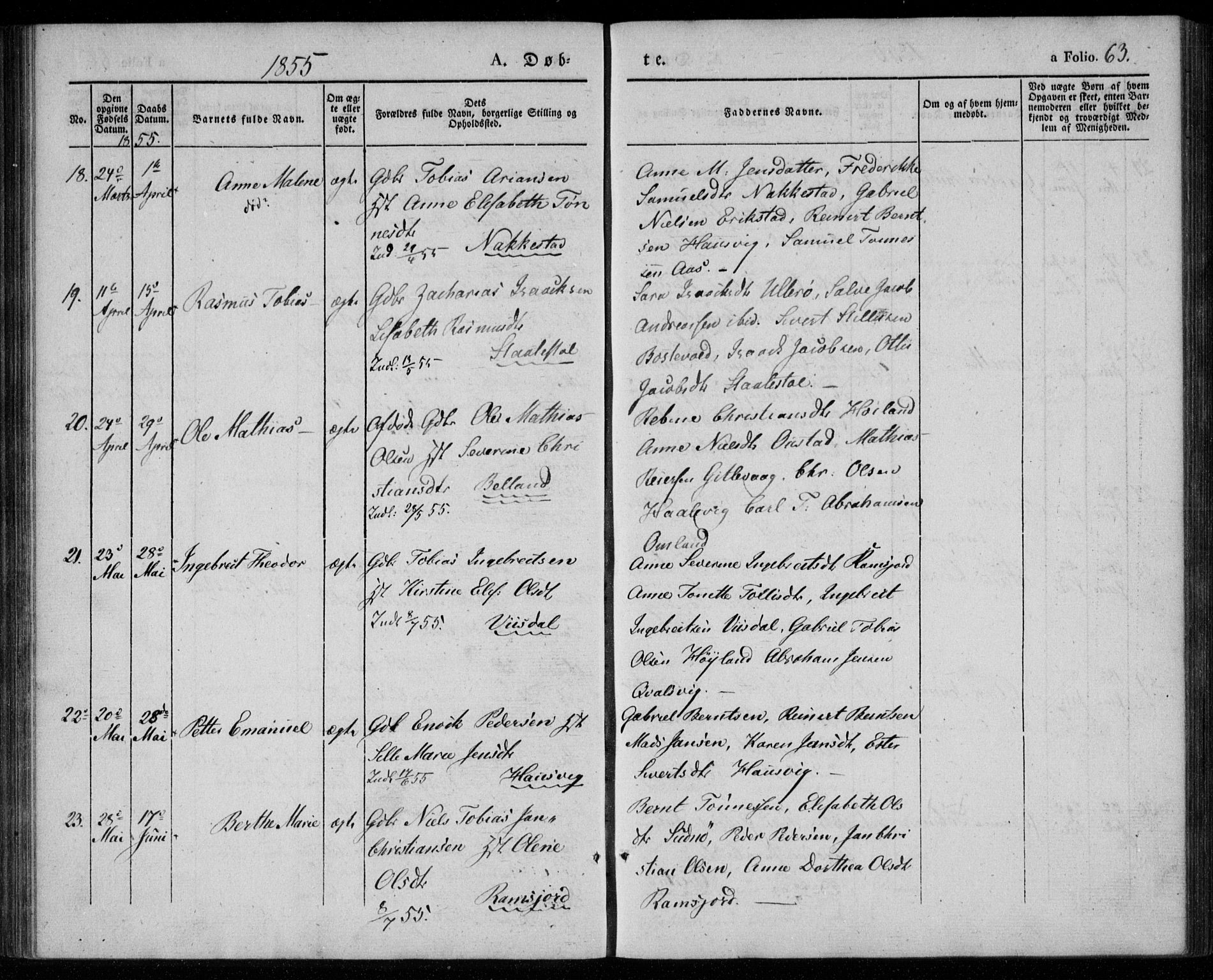 Lyngdal sokneprestkontor, AV/SAK-1111-0029/F/Fa/Faa/L0001: Parish register (official) no. A 1, 1837-1857, p. 63