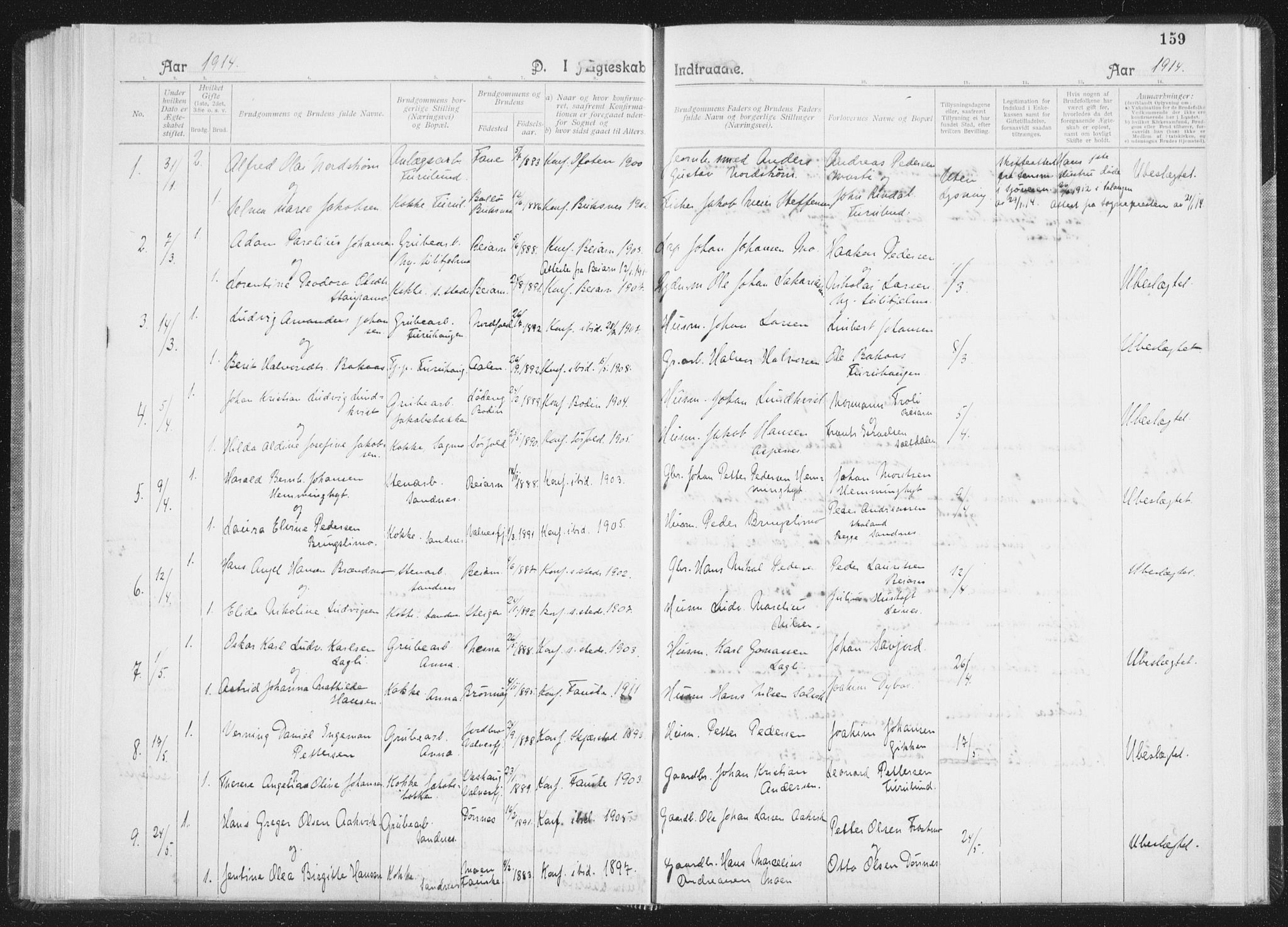 Ministerialprotokoller, klokkerbøker og fødselsregistre - Nordland, SAT/A-1459/850/L0711: Curate's parish register no. 850B01, 1902-1915, p. 159