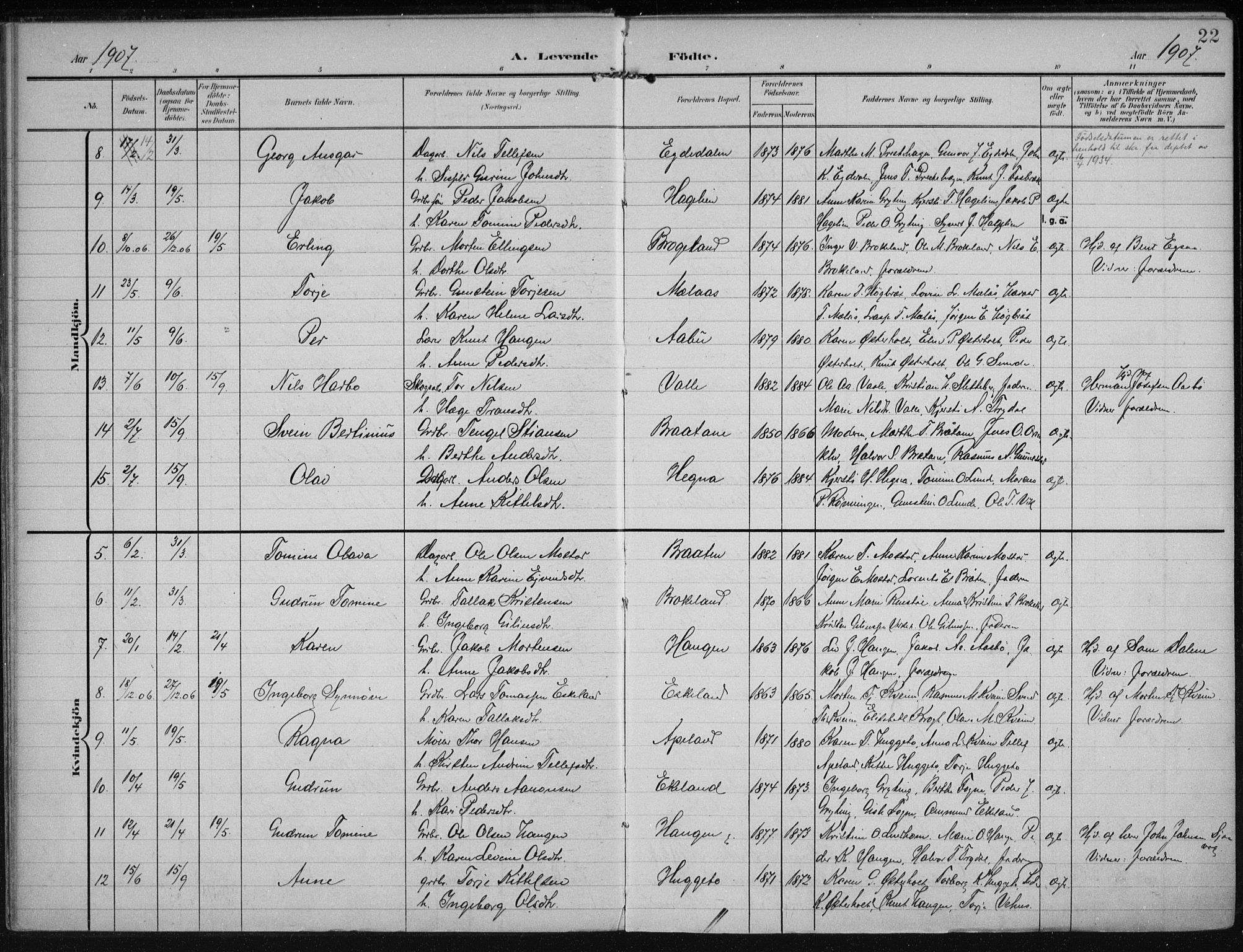 Gjerstad sokneprestkontor, AV/SAK-1111-0014/F/Fa/Faa/L0011: Parish register (official) no. A 11, 1903-1914, p. 22