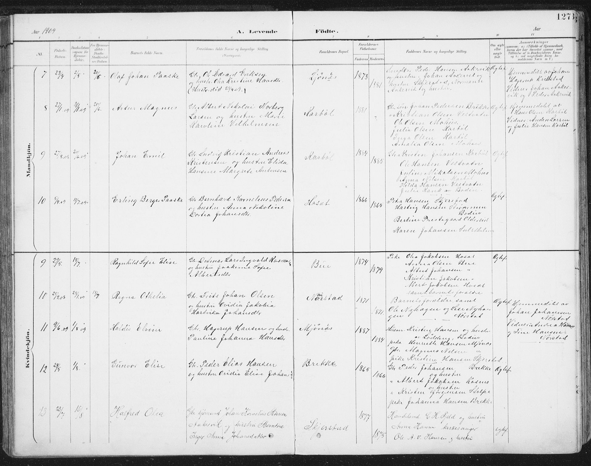 Ministerialprotokoller, klokkerbøker og fødselsregistre - Nordland, SAT/A-1459/852/L0741: Parish register (official) no. 852A11, 1894-1917, p. 127