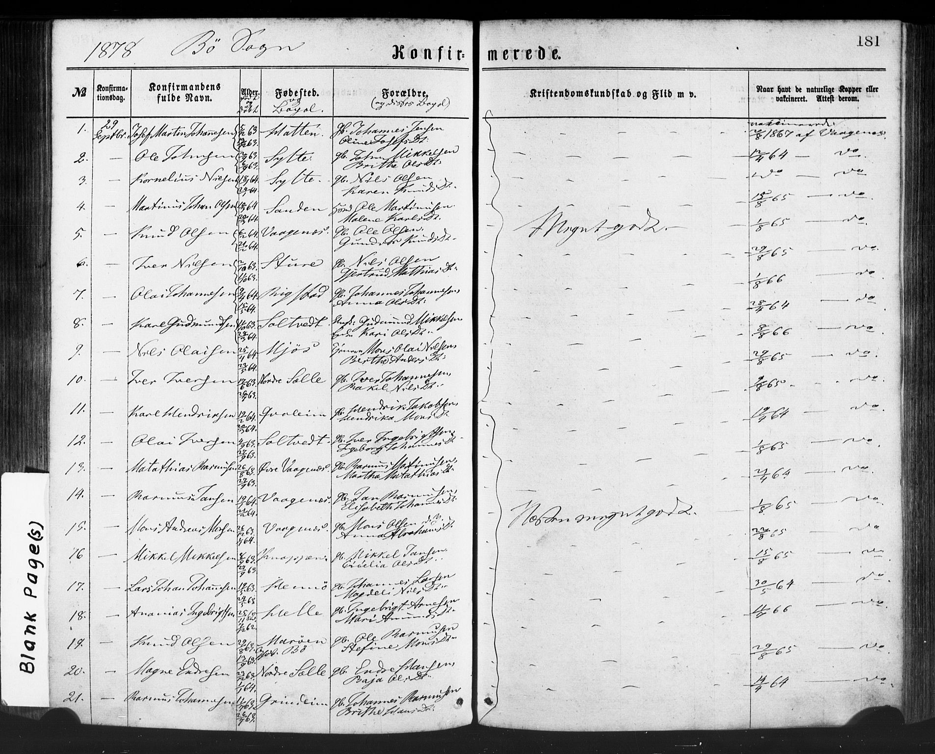 Manger sokneprestembete, SAB/A-76801/H/Haa: Parish register (official) no. A 8, 1871-1880, p. 181