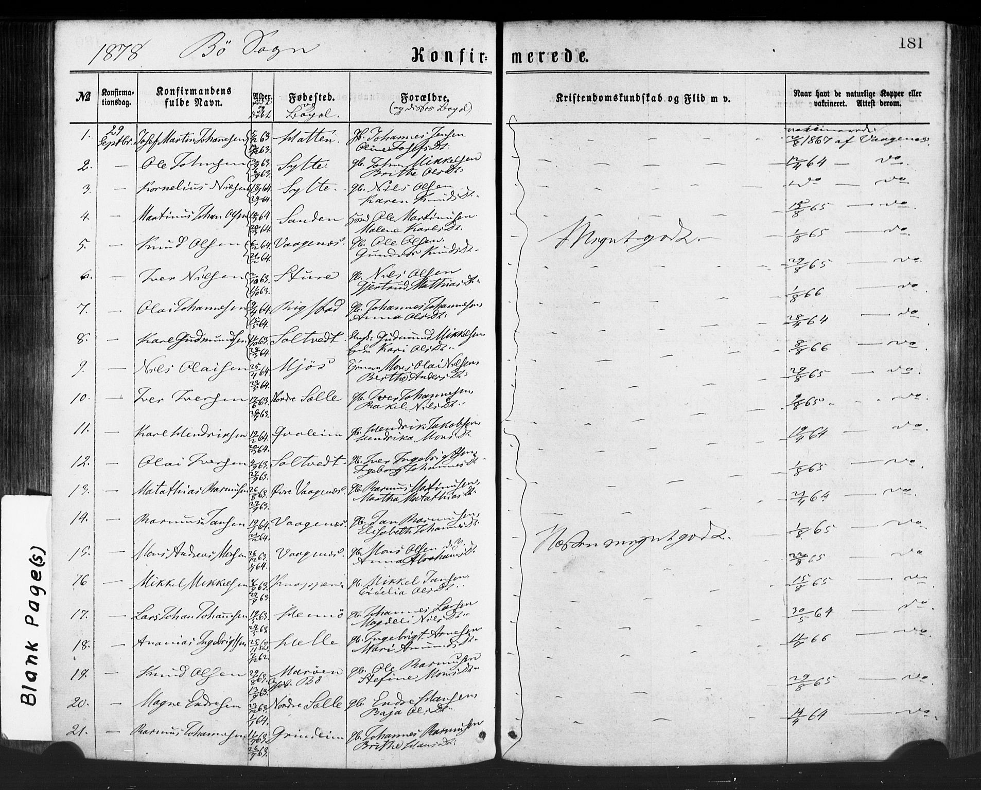 Manger sokneprestembete, AV/SAB-A-76801/H/Haa: Parish register (official) no. A 8, 1871-1880, p. 181