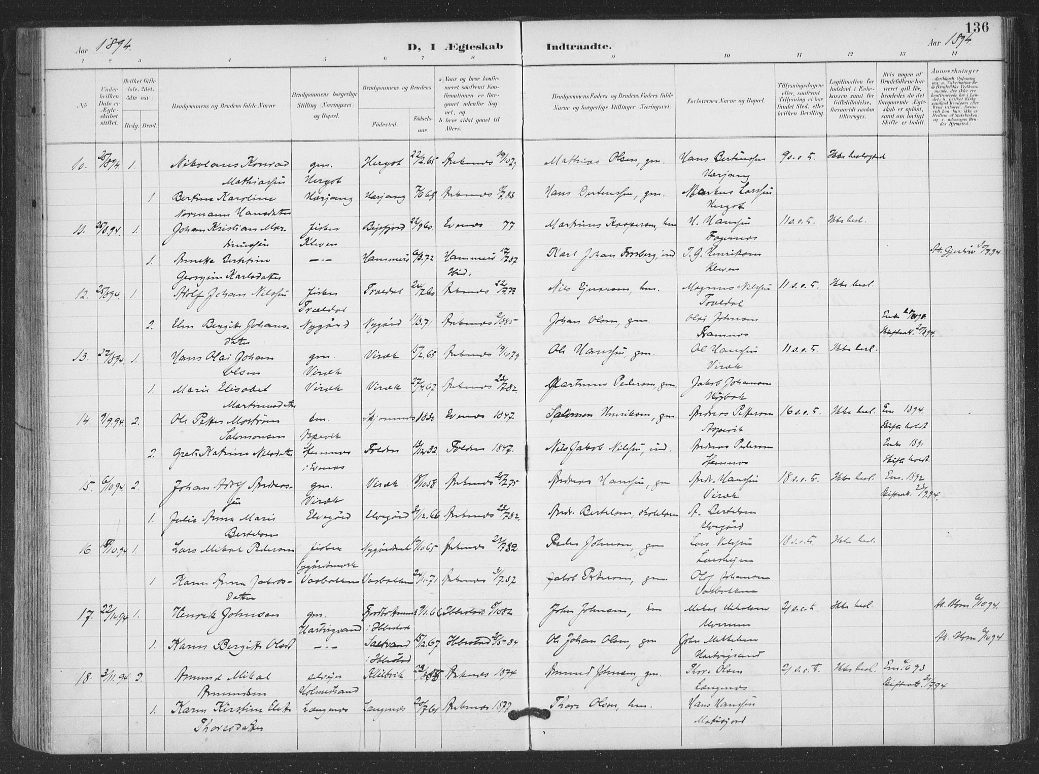 Ministerialprotokoller, klokkerbøker og fødselsregistre - Nordland, SAT/A-1459/866/L0939: Parish register (official) no. 866A02, 1894-1906, p. 136