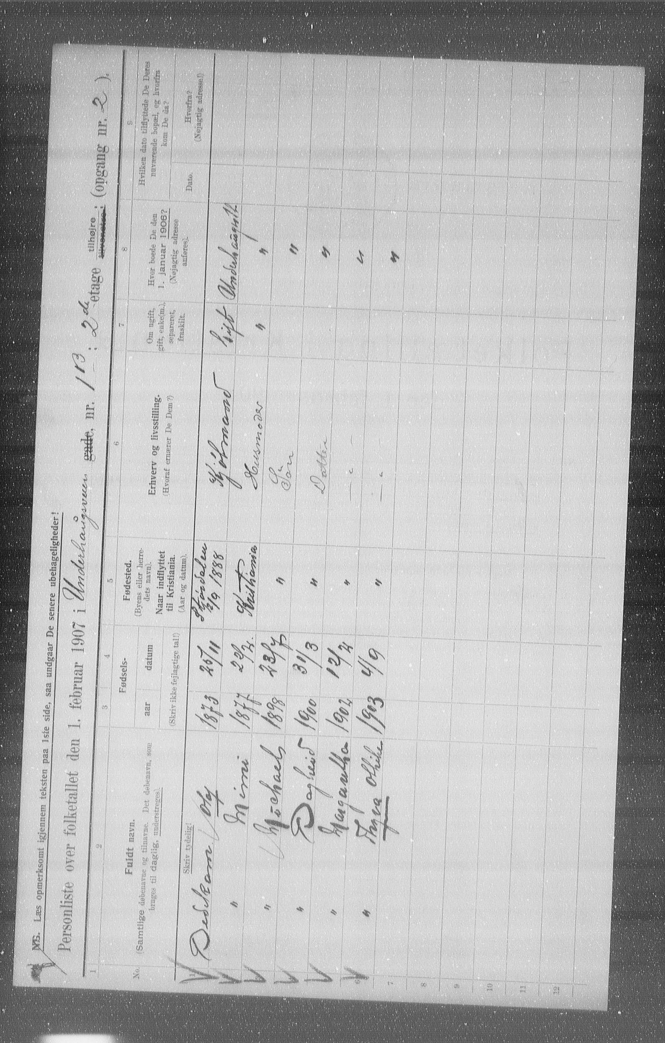 OBA, Municipal Census 1907 for Kristiania, 1907, p. 60920