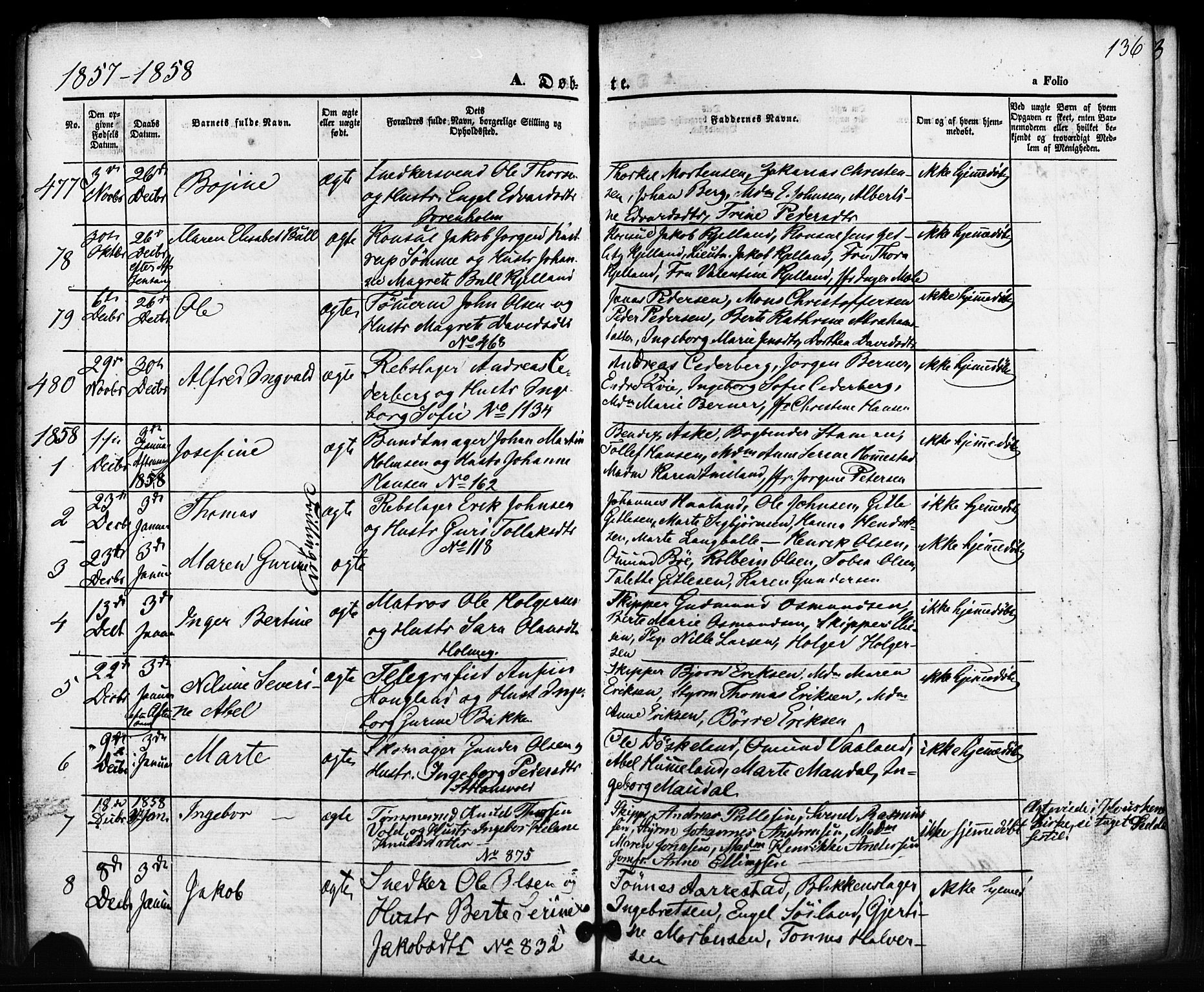 Domkirken sokneprestkontor, SAST/A-101812/001/30/30BB/L0010: Parish register (copy) no. B 10, 1855-1860, p. 136