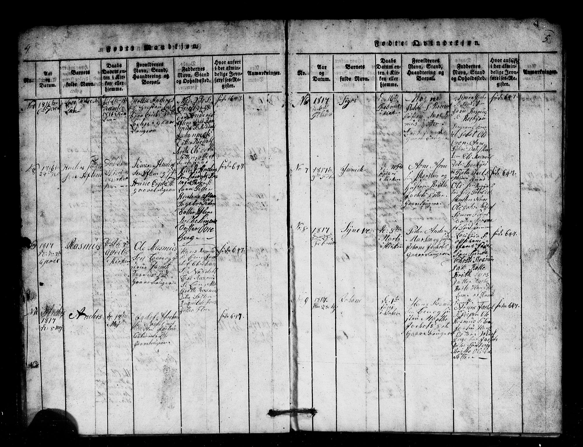 Innvik sokneprestembete, AV/SAB-A-80501: Parish register (copy) no. B 1, 1815-1820, p. 4-5