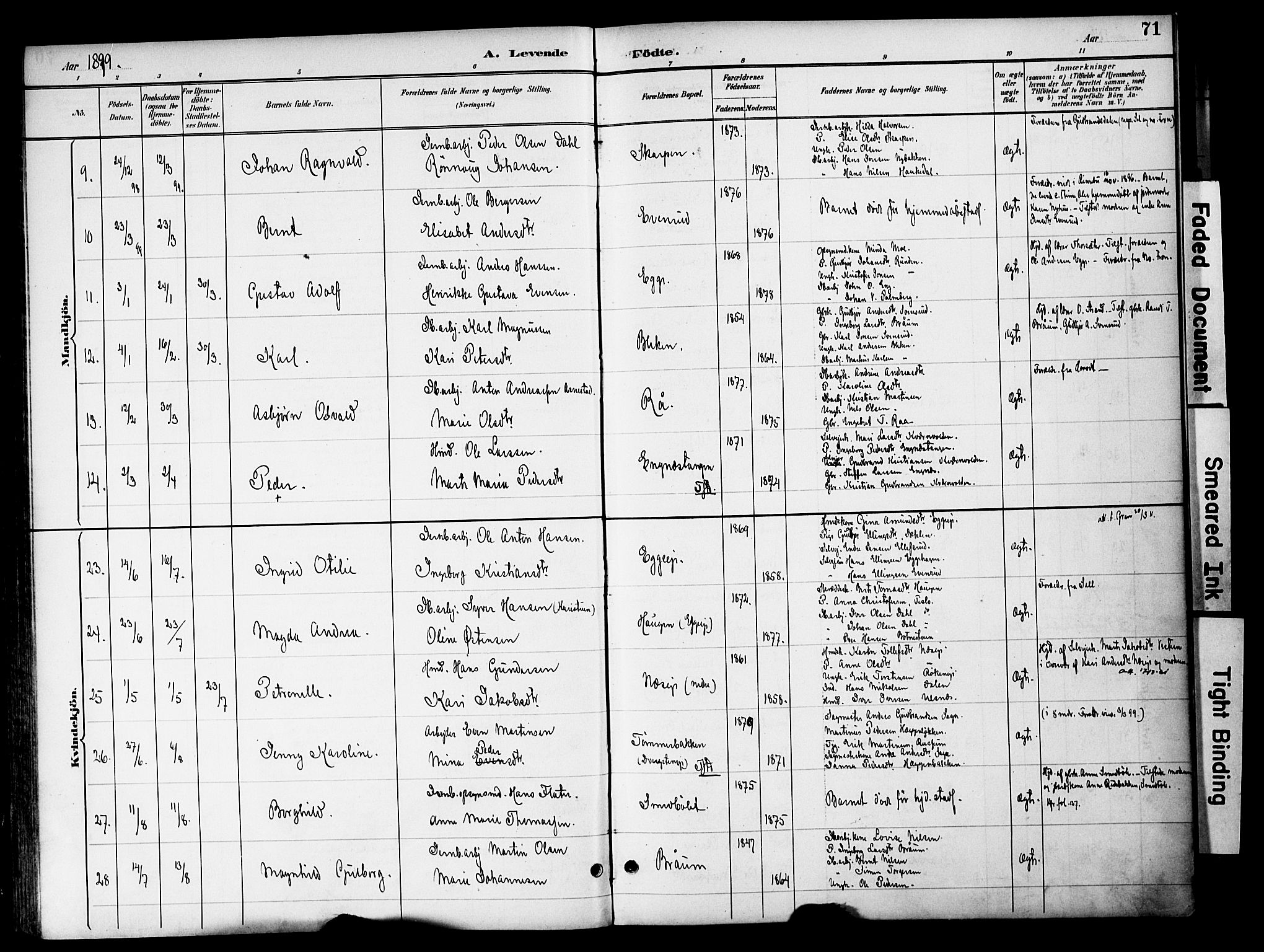 Gran prestekontor, AV/SAH-PREST-112/H/Ha/Haa/L0020: Parish register (official) no. 20, 1889-1899, p. 71