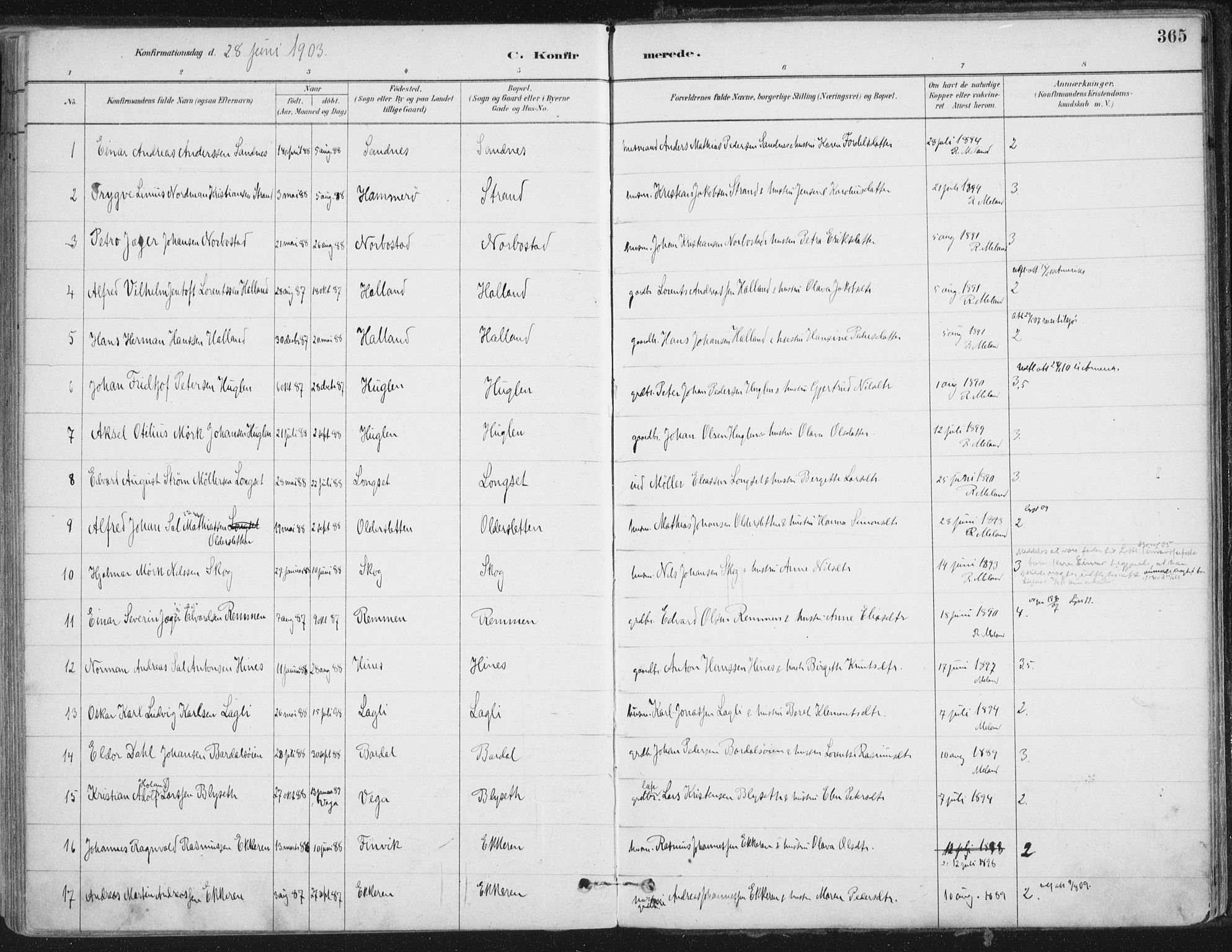 Ministerialprotokoller, klokkerbøker og fødselsregistre - Nordland, AV/SAT-A-1459/838/L0552: Parish register (official) no. 838A10, 1880-1910, p. 365