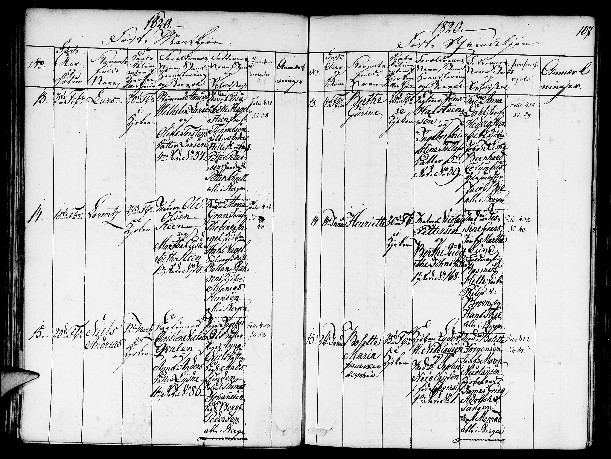 Nykirken Sokneprestembete, AV/SAB-A-77101/H/Haa/L0011: Parish register (official) no. A 11, 1816-1821, p. 107