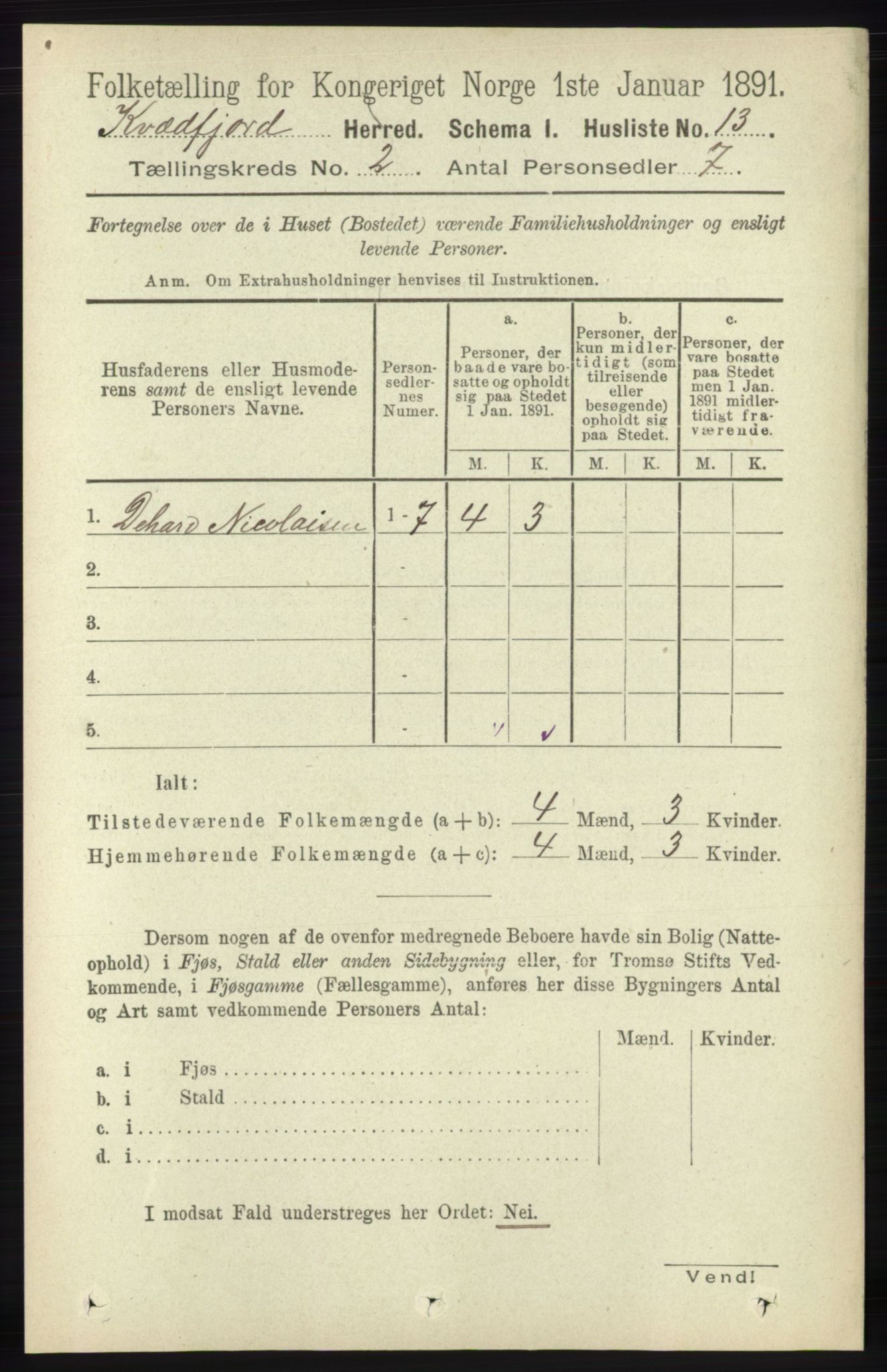 RA, 1891 census for 1911 Kvæfjord, 1891, p. 640