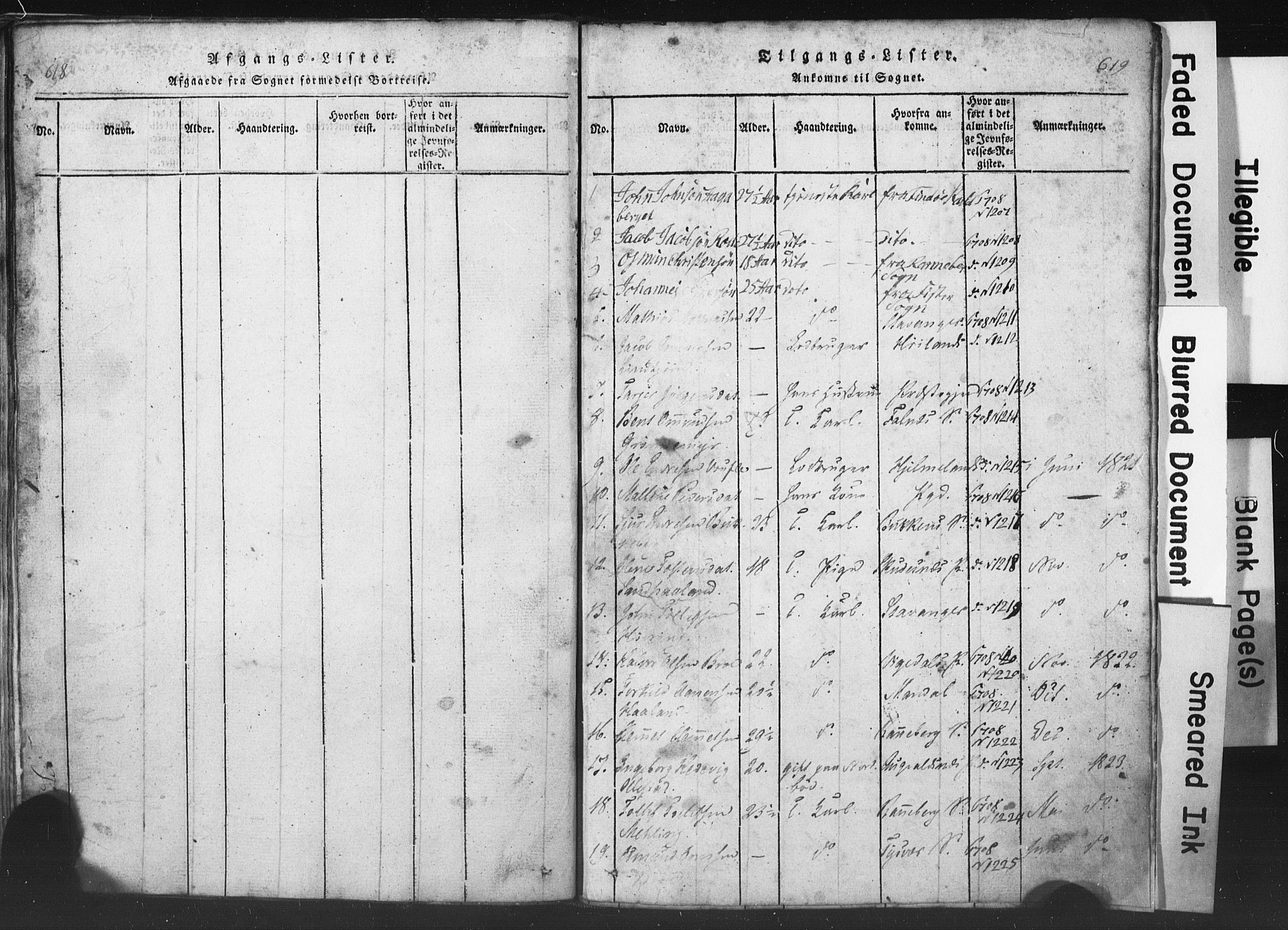 Rennesøy sokneprestkontor, SAST/A -101827/H/Ha/Hab/L0001: Parish register (copy) no. B 1, 1816-1841, p. 618-619