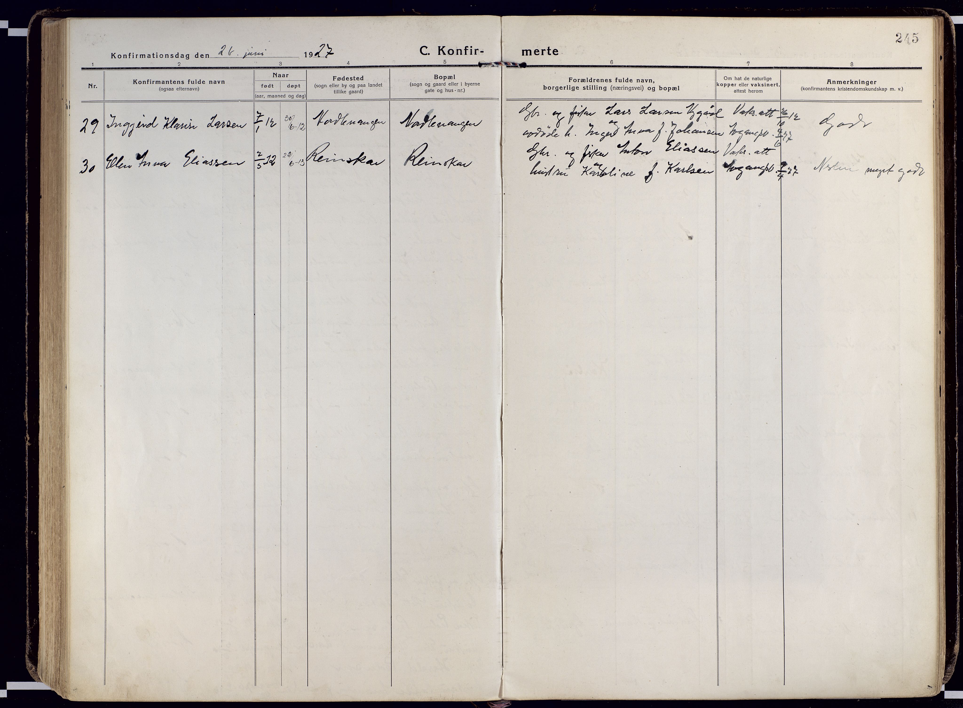 Karlsøy sokneprestembete, AV/SATØ-S-1299/H/Ha/Haa/L0015kirke: Parish register (official) no. 15, 1918-1929, p. 245