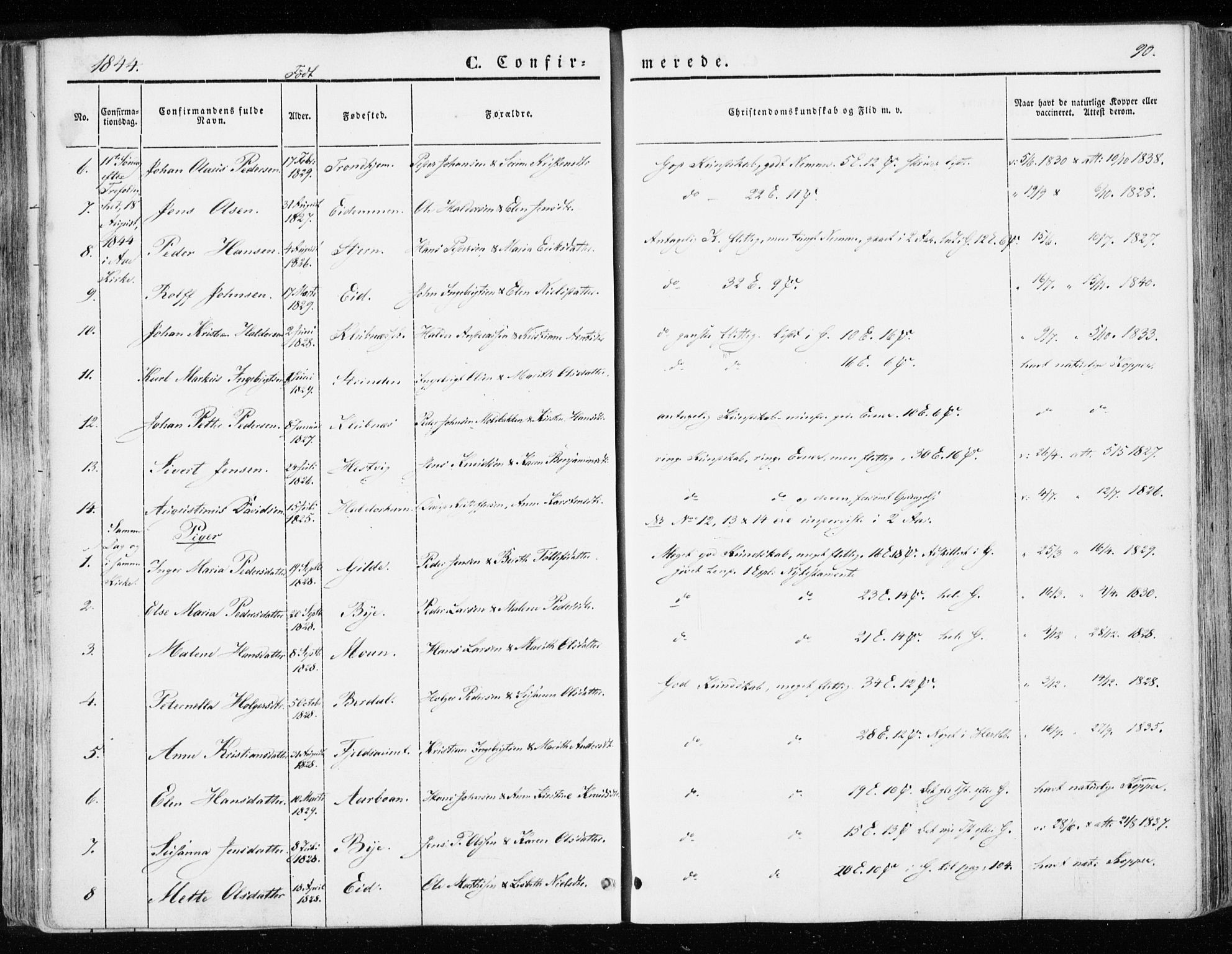 Ministerialprotokoller, klokkerbøker og fødselsregistre - Sør-Trøndelag, AV/SAT-A-1456/655/L0677: Parish register (official) no. 655A06, 1847-1860, p. 90