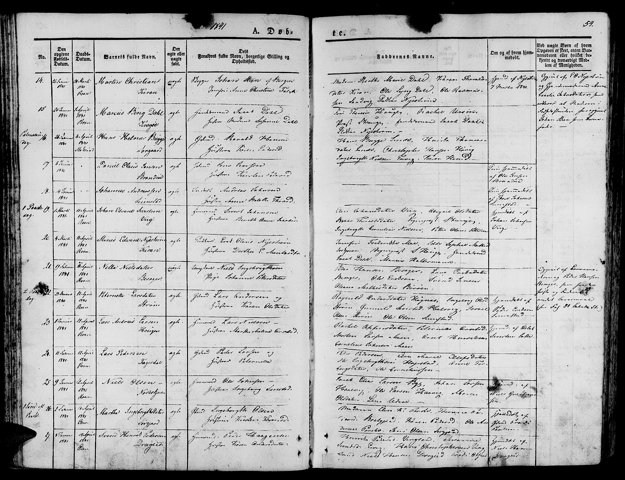 Ministerialprotokoller, klokkerbøker og fødselsregistre - Sør-Trøndelag, SAT/A-1456/657/L0703: Parish register (official) no. 657A04, 1831-1846, p. 54