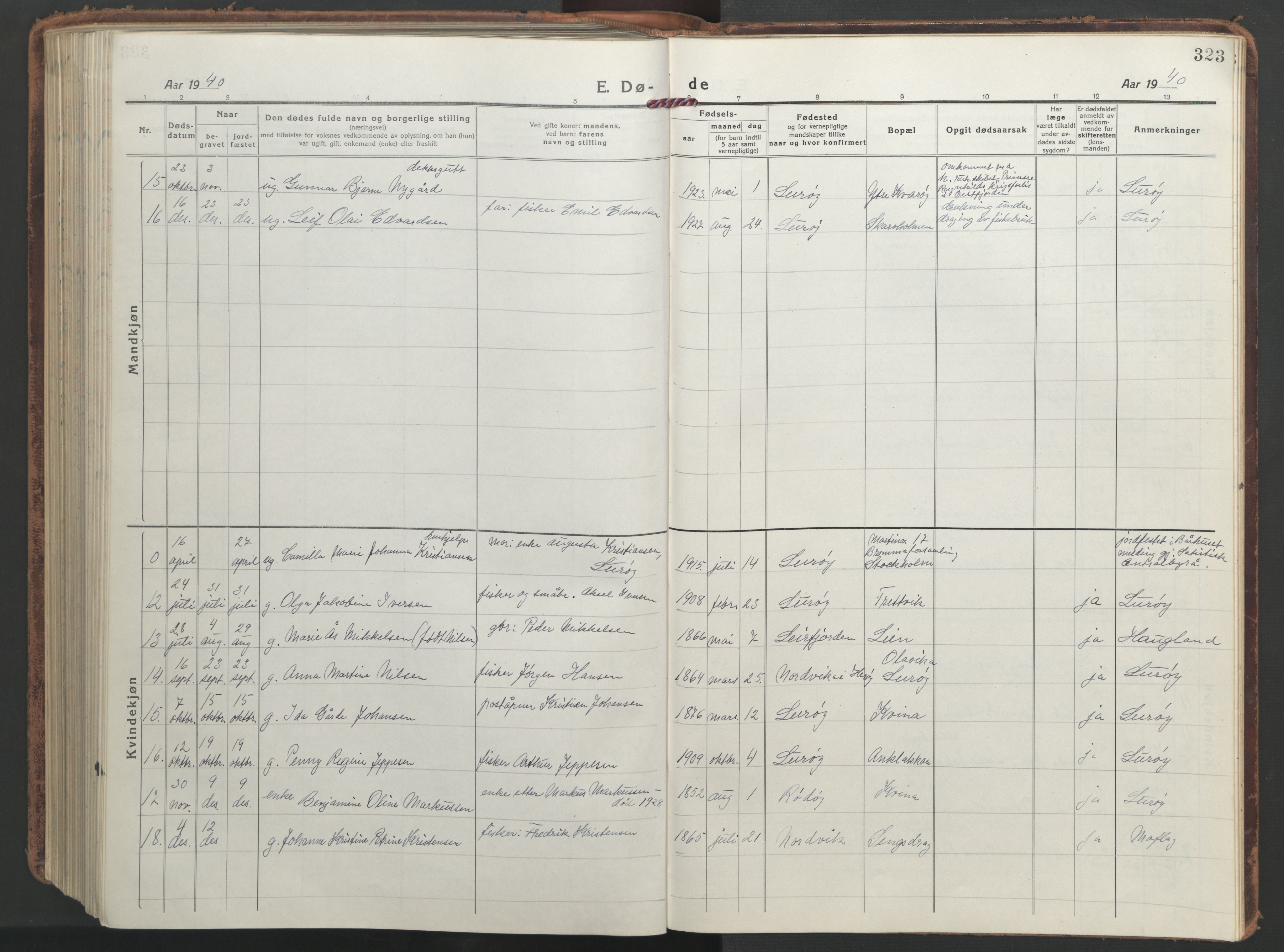 Ministerialprotokoller, klokkerbøker og fødselsregistre - Nordland, AV/SAT-A-1459/839/L0574: Parish register (copy) no. 839C04, 1918-1950, p. 323