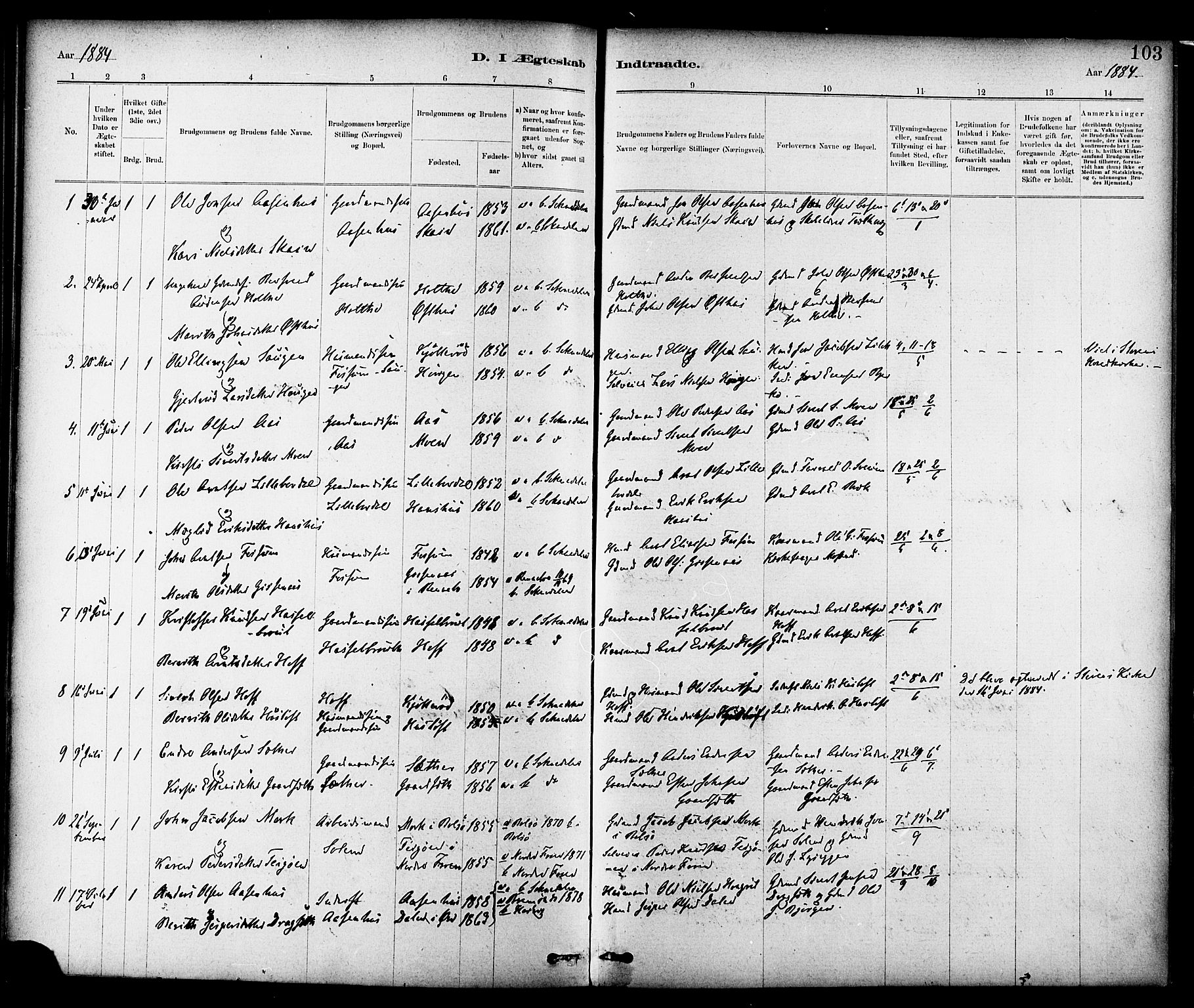 Ministerialprotokoller, klokkerbøker og fødselsregistre - Sør-Trøndelag, SAT/A-1456/689/L1040: Parish register (official) no. 689A05, 1878-1890, p. 103