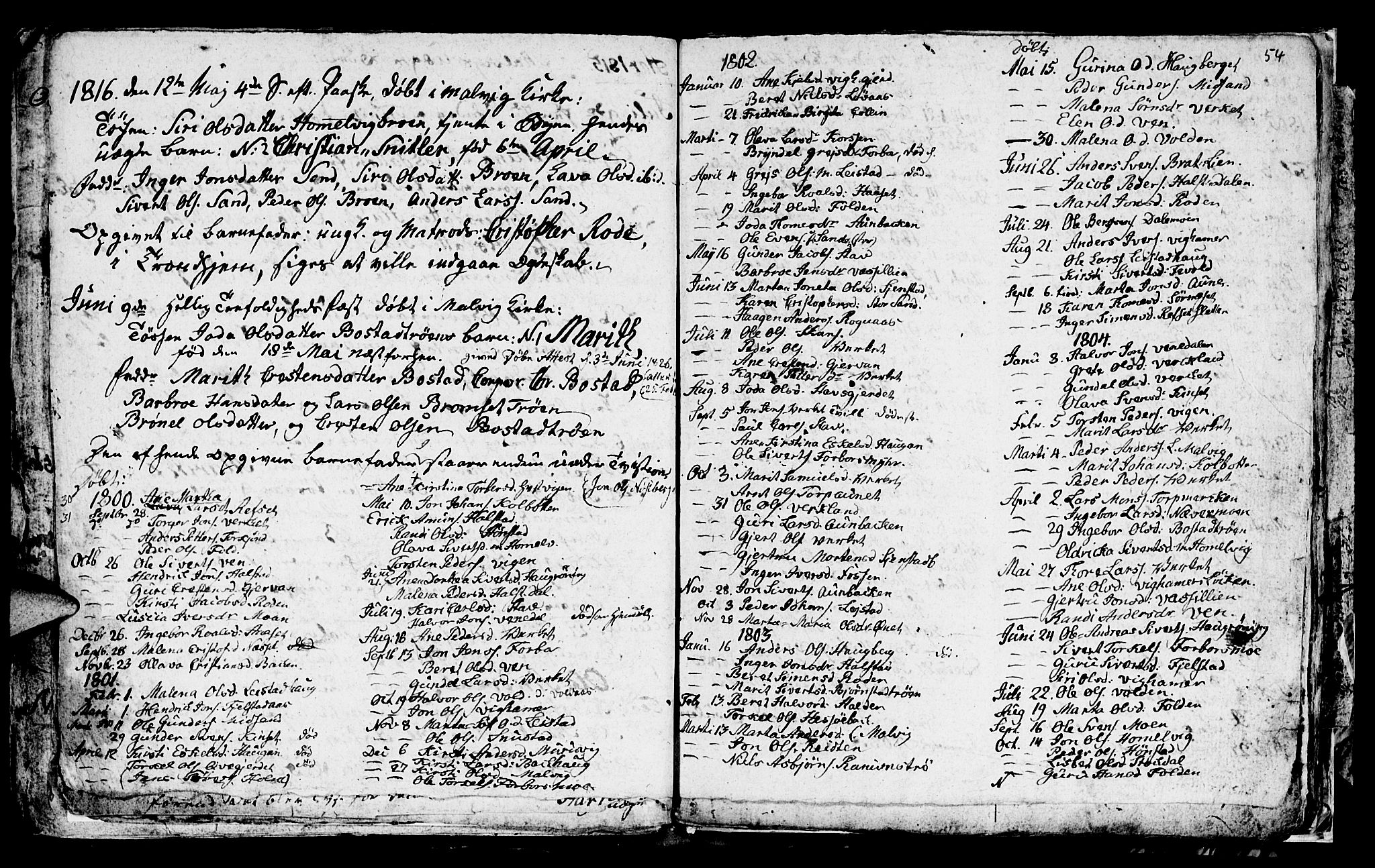 Ministerialprotokoller, klokkerbøker og fødselsregistre - Sør-Trøndelag, SAT/A-1456/616/L0419: Parish register (copy) no. 616C02, 1797-1816, p. 54