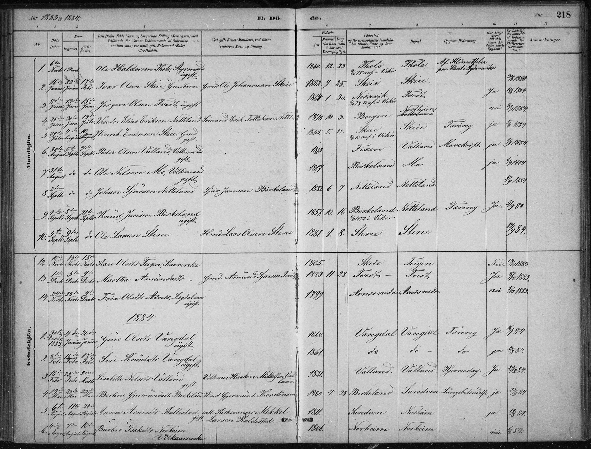 Kvam sokneprestembete, AV/SAB-A-76201/H/Haa: Parish register (official) no. B  1, 1880-1908, p. 218