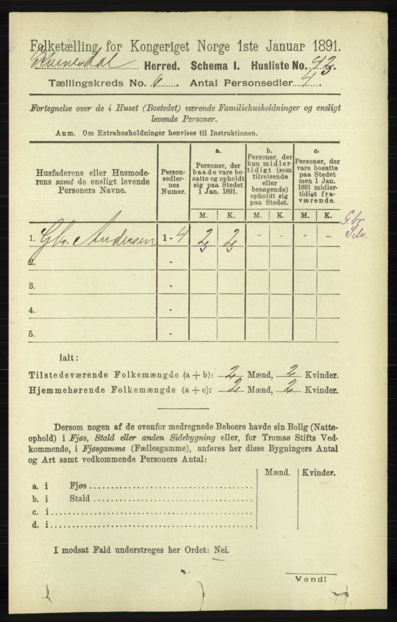 RA, 1891 census for 1037 Kvinesdal, 1891, p. 2093