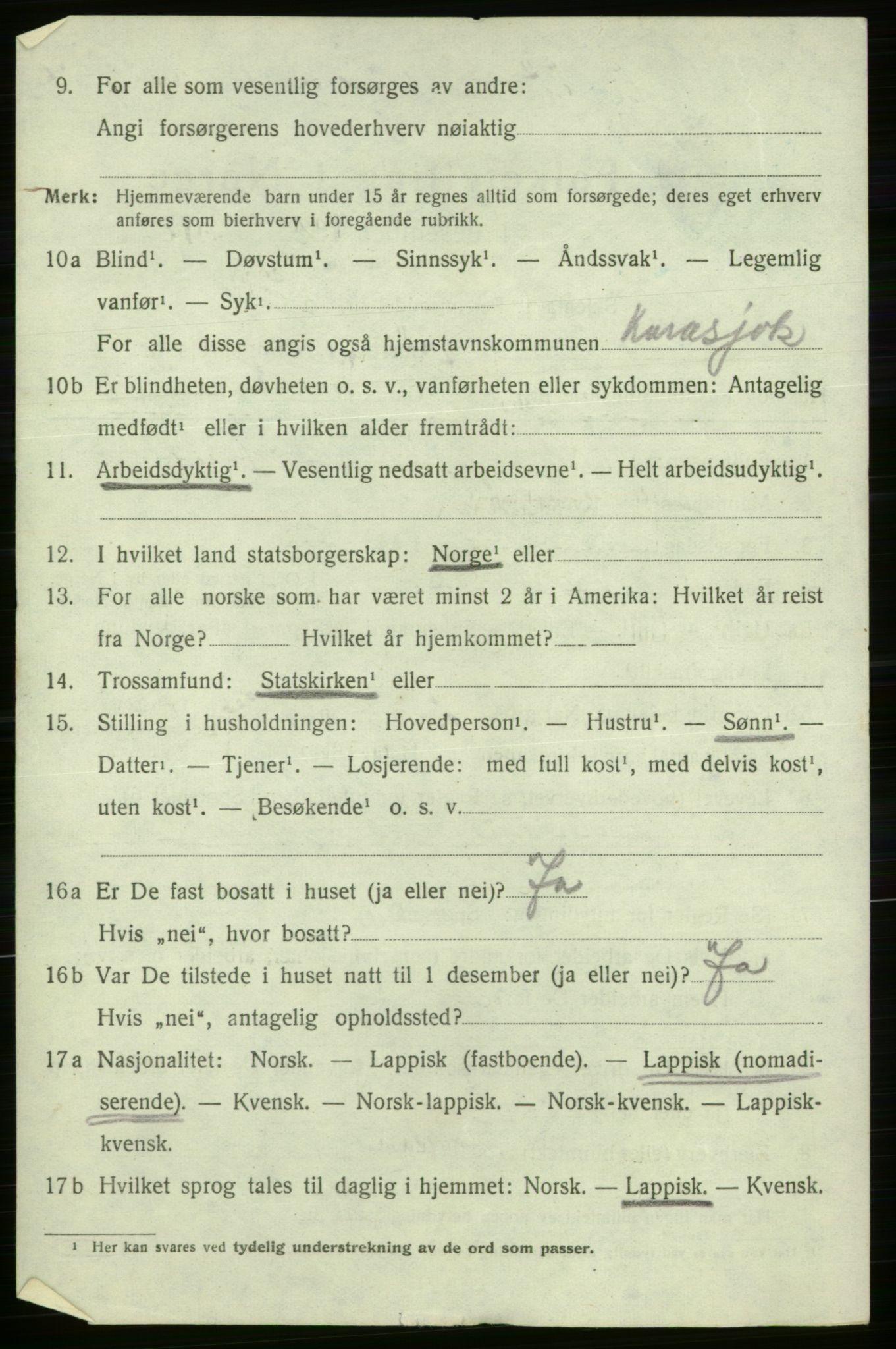 SATØ, 1920 census for Kistrand, 1920, p. 4747