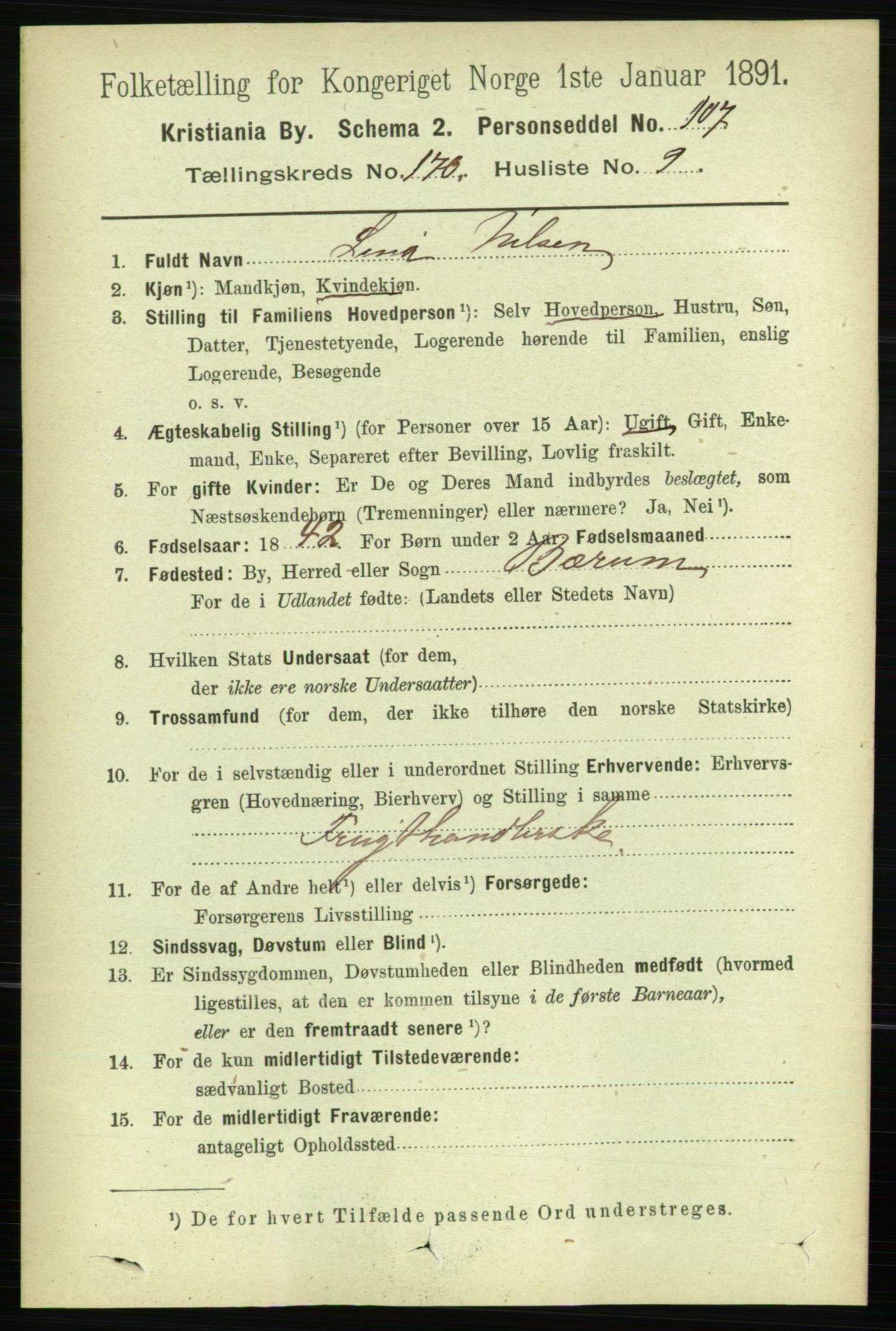 RA, 1891 census for 0301 Kristiania, 1891, p. 100059