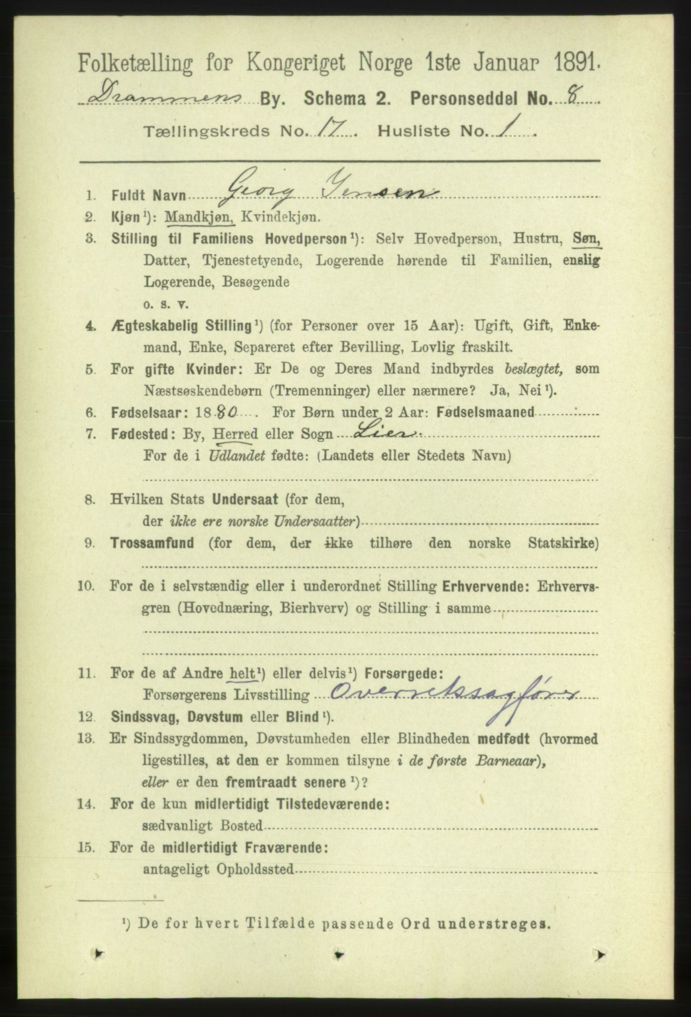 RA, 1891 census for 0602 Drammen, 1891, p. 11283