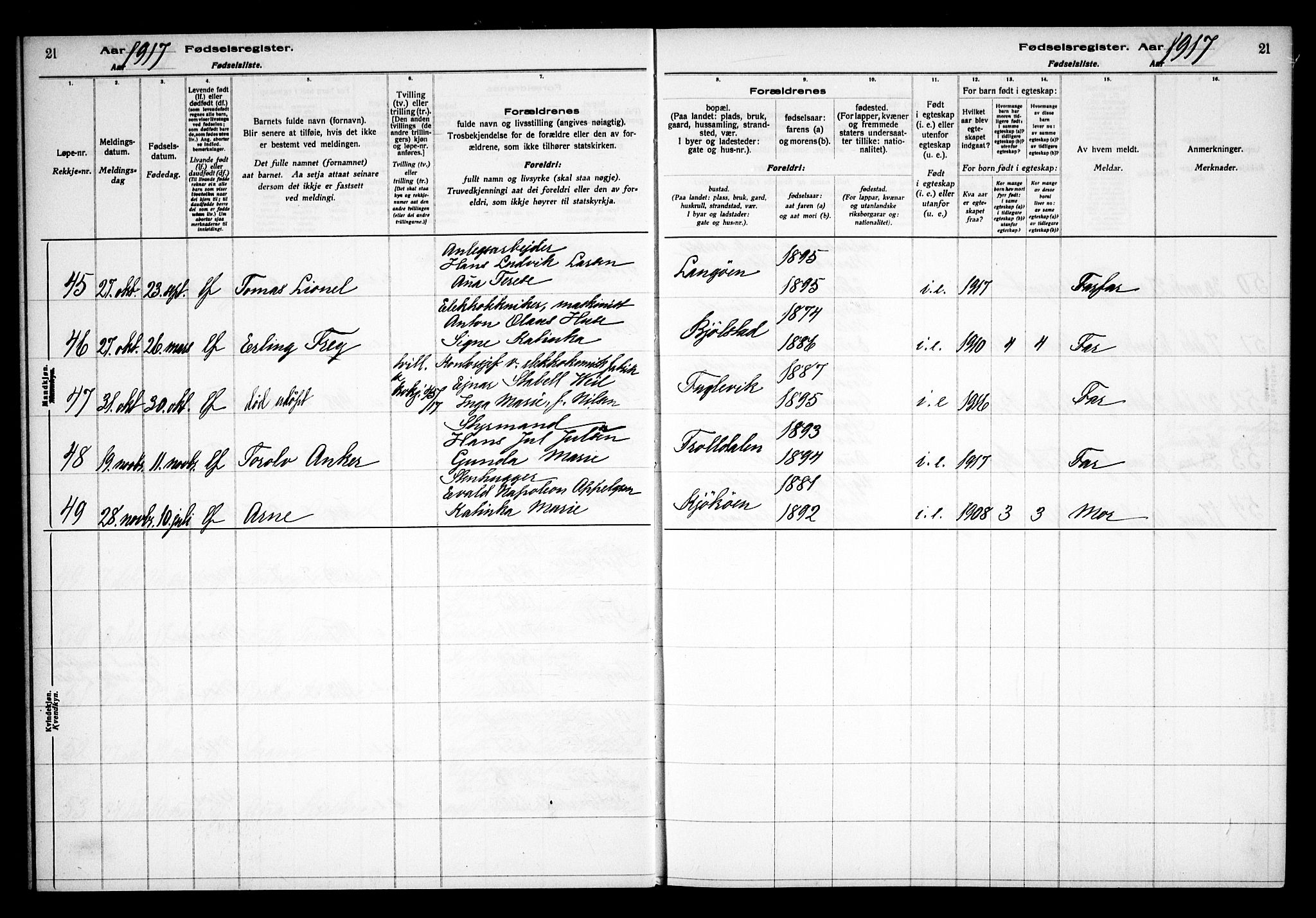 Kråkerøy prestekontor Kirkebøker, AV/SAO-A-10912/J/Ja/L0001: Birth register no. 1, 1916-1938, p. 21