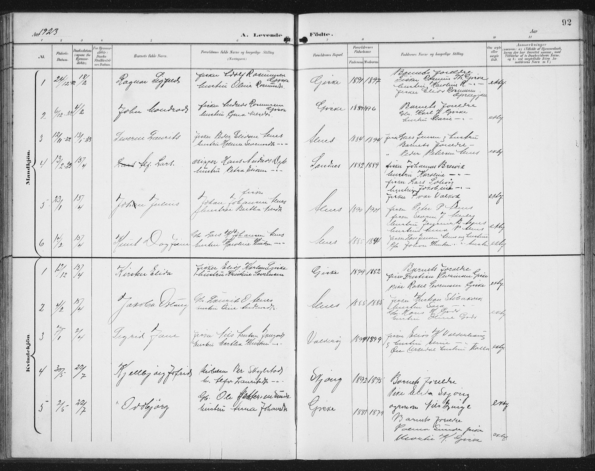 Ministerialprotokoller, klokkerbøker og fødselsregistre - Møre og Romsdal, AV/SAT-A-1454/534/L0489: Parish register (copy) no. 534C01, 1899-1941, p. 92