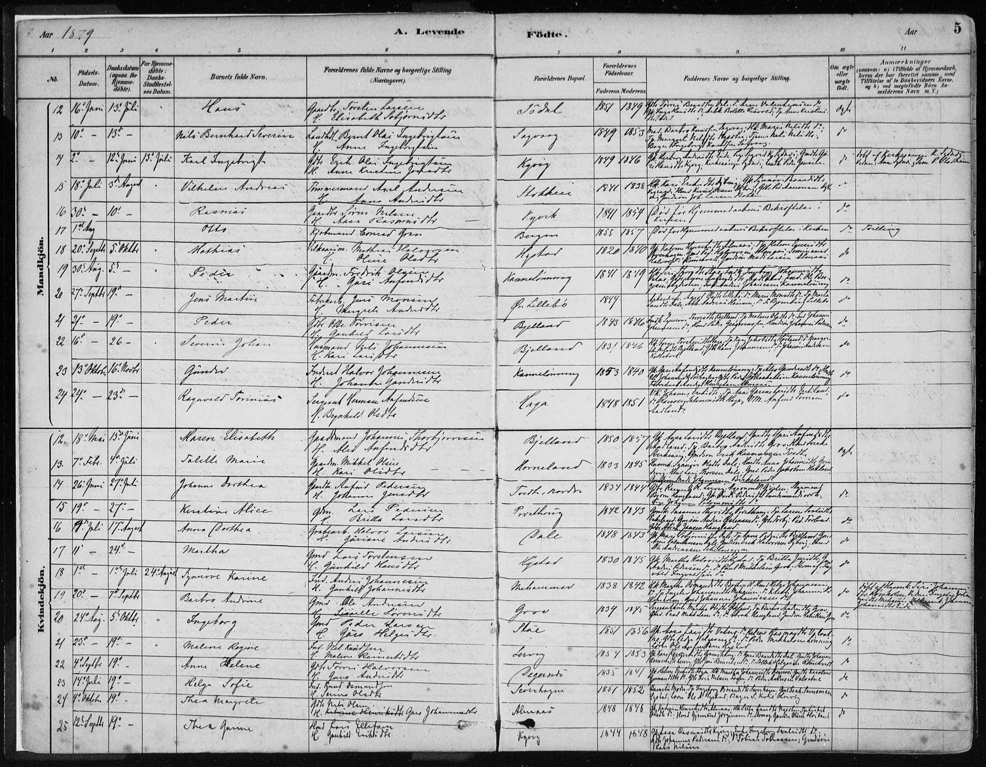 Stord sokneprestembete, AV/SAB-A-78201/H/Haa: Parish register (official) no. B 2, 1878-1913, p. 5