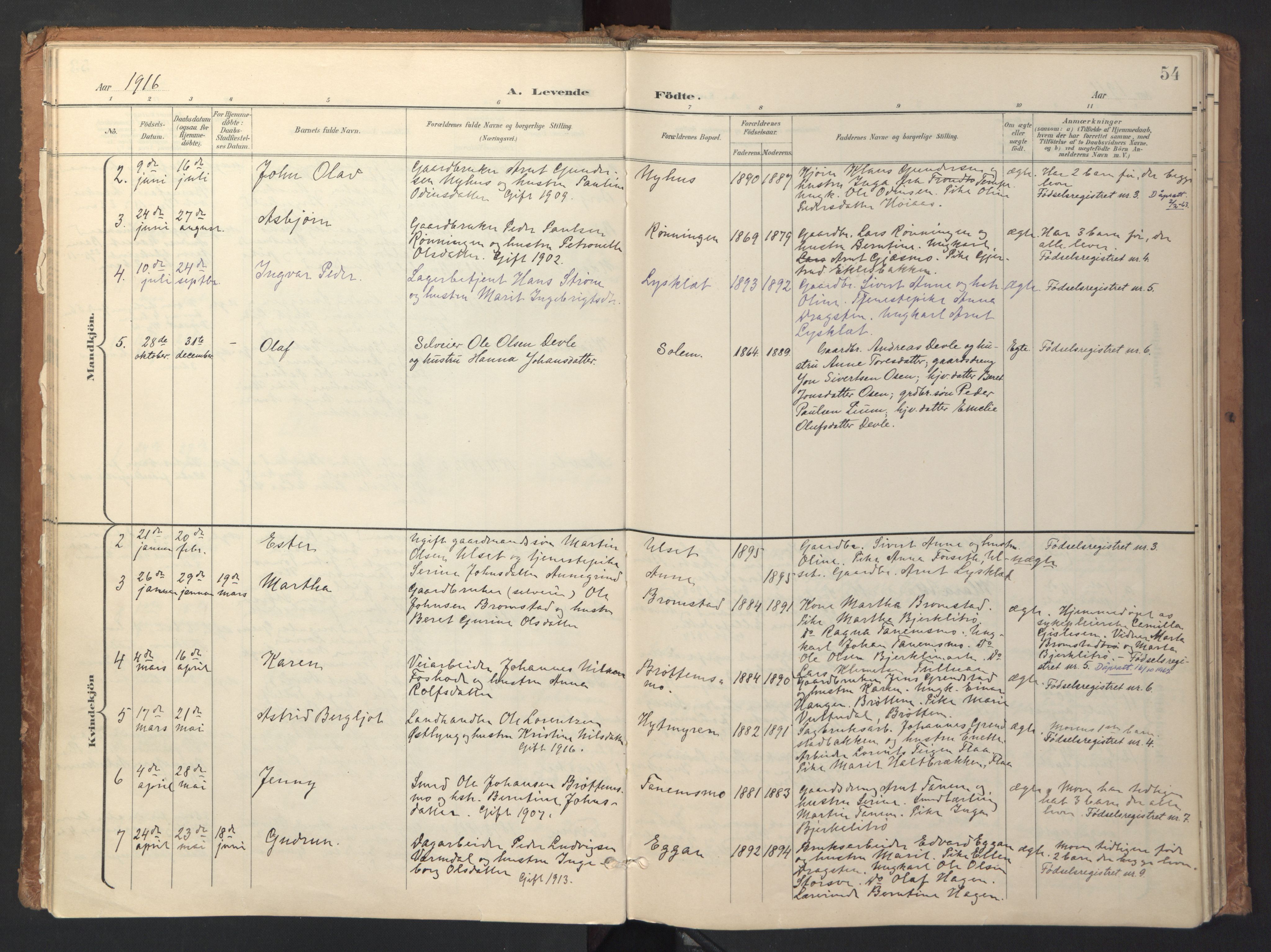 Ministerialprotokoller, klokkerbøker og fødselsregistre - Sør-Trøndelag, SAT/A-1456/618/L0448: Parish register (official) no. 618A11, 1898-1916, p. 54