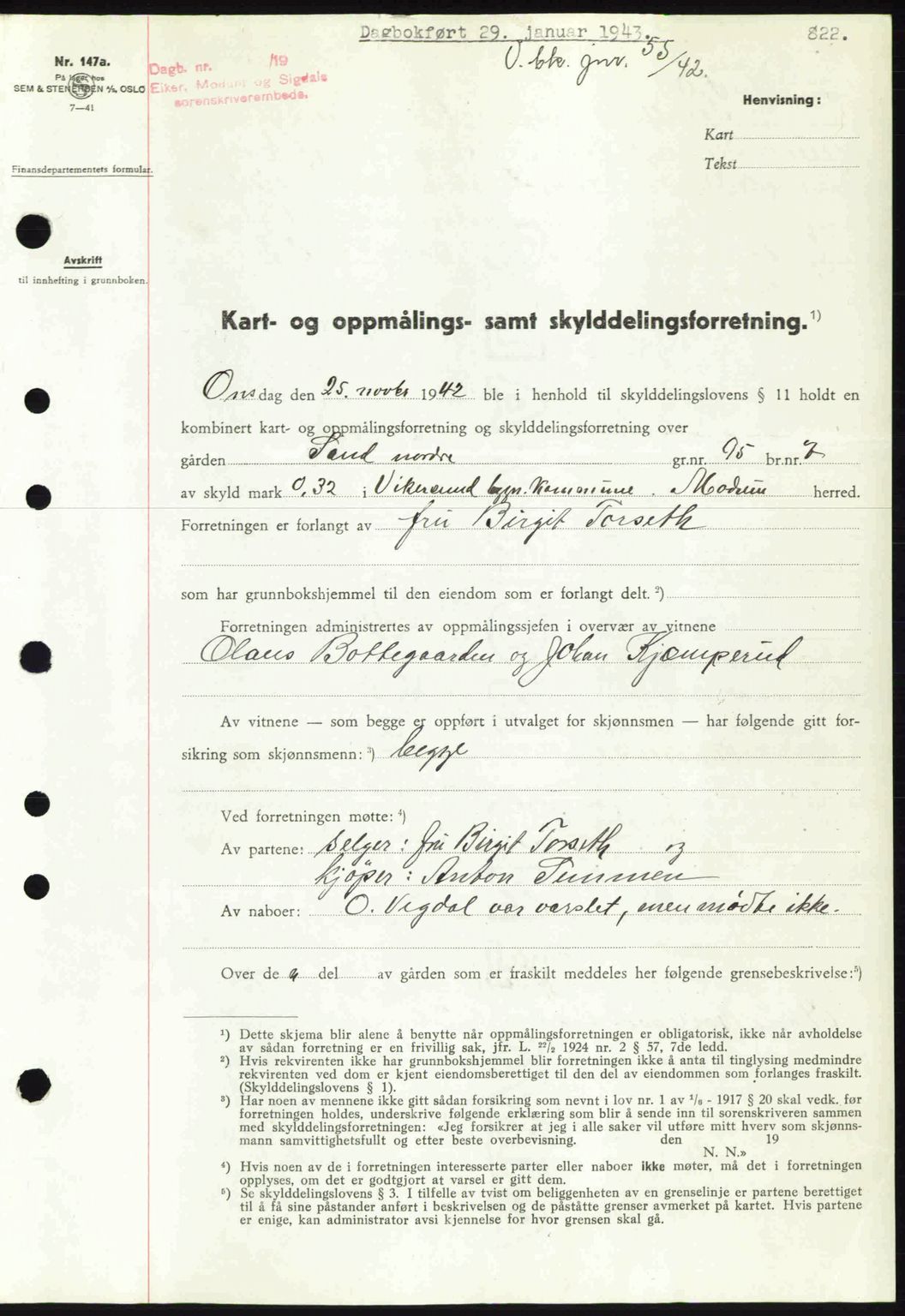 Eiker, Modum og Sigdal sorenskriveri, SAKO/A-123/G/Ga/Gab/L0047: Mortgage book no. A17, 1942-1943, Diary no: : 186/1943
