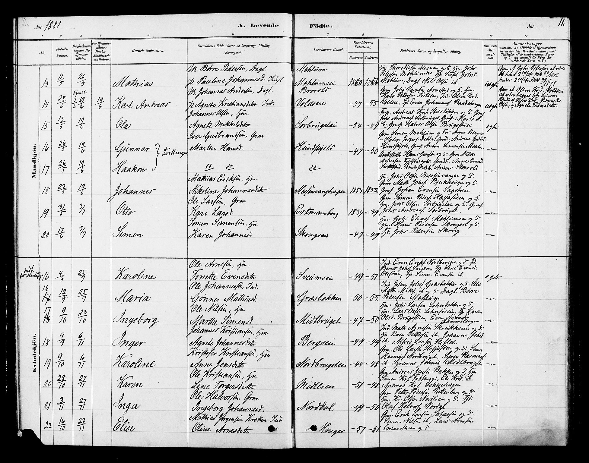 Ringsaker prestekontor, AV/SAH-PREST-014/L/La/L0010: Parish register (copy) no. 10, 1879-1890, p. 11