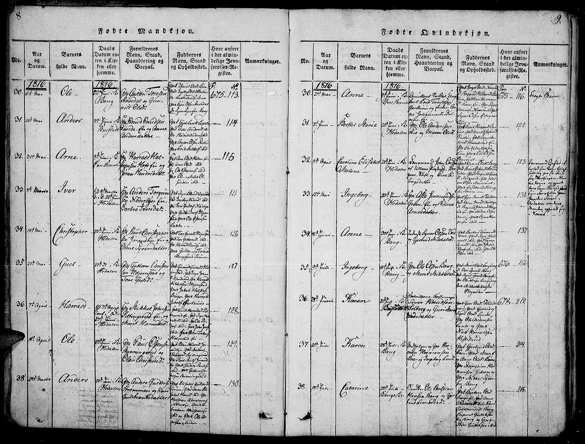 Sør-Aurdal prestekontor, AV/SAH-PREST-128/H/Ha/Haa/L0002: Parish register (official) no. 2, 1815-1840, p. 8-9