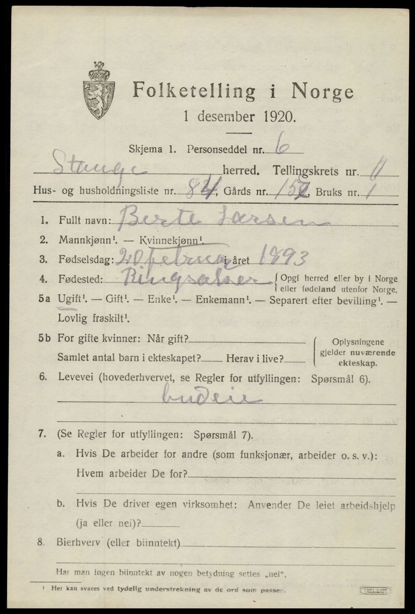 SAH, 1920 census for Stange, 1920, p. 17835